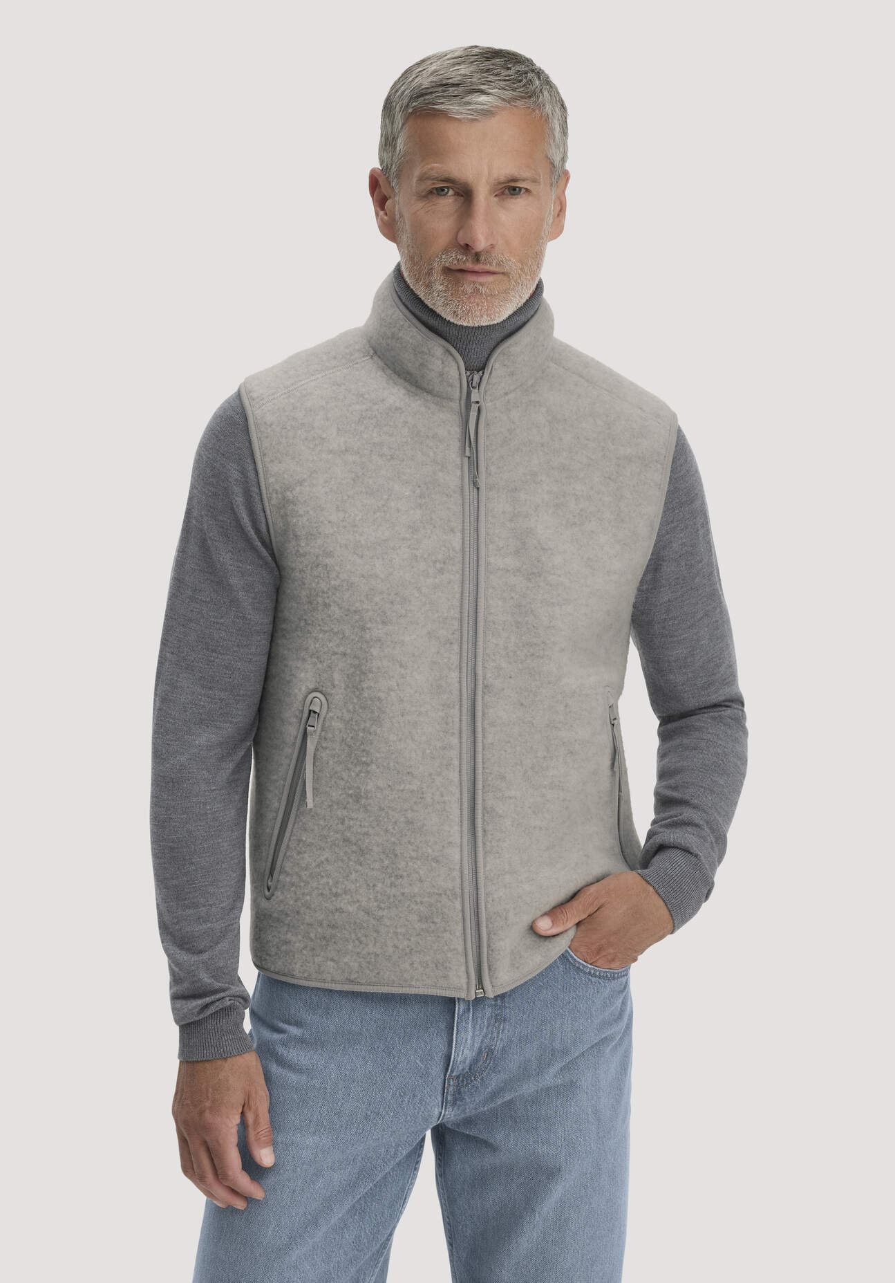 hessnatur Herren Wollfleece Weste Regular aus Bio-Merinowolle - grau - Größe 56
