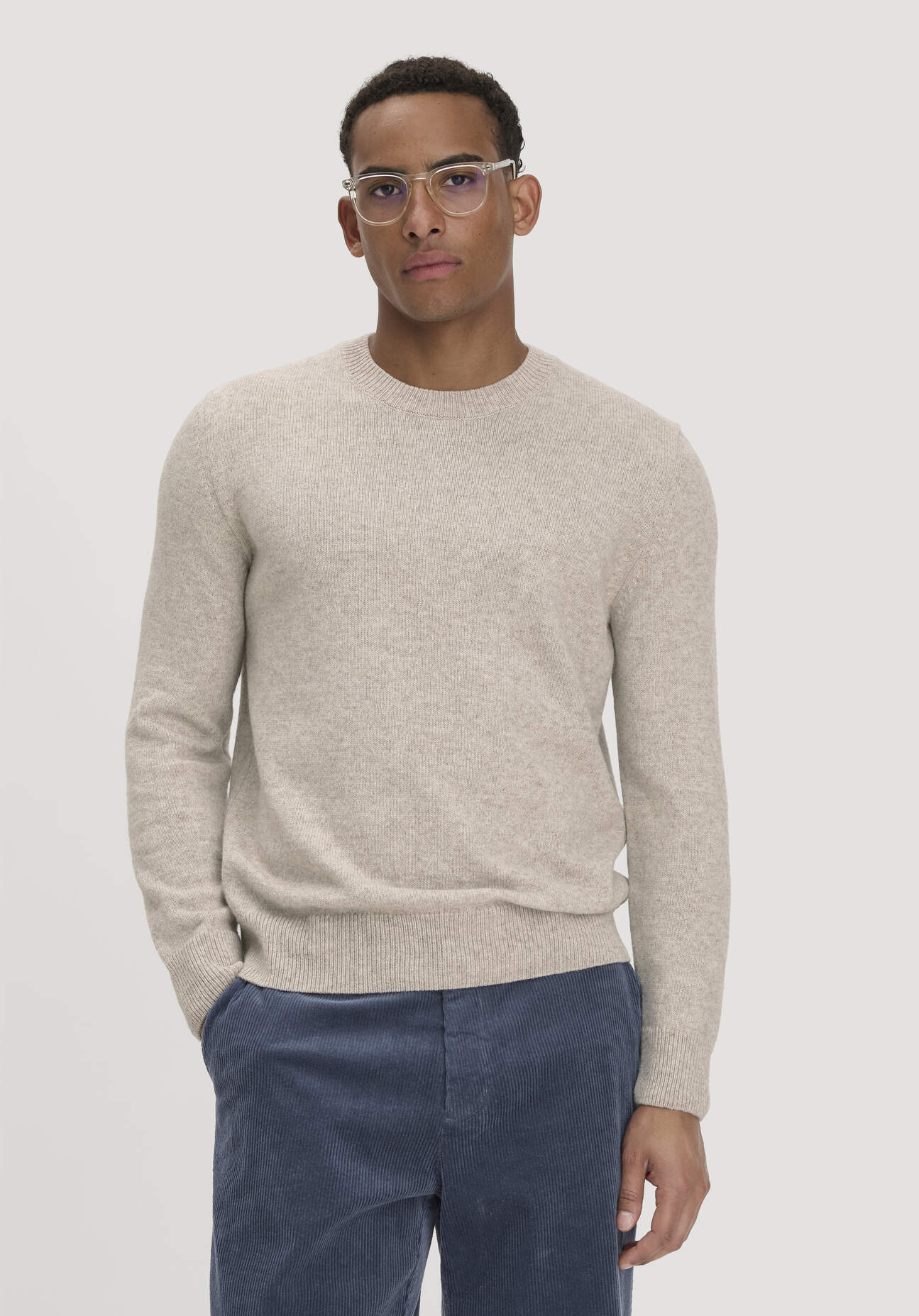 hessnatur Herren Strick Pullover Regular aus Bio-Merinowolle mit Bio-Baumwolle - beige - Größe S
