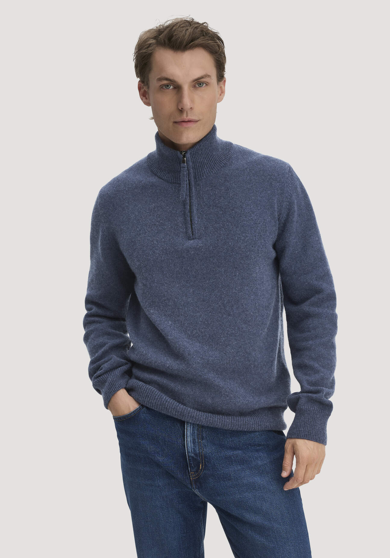 hessnatur Herren Strick Troyer Regular aus Bio-Merinowolle mit Bio-Baumwolle - blau - Größe L