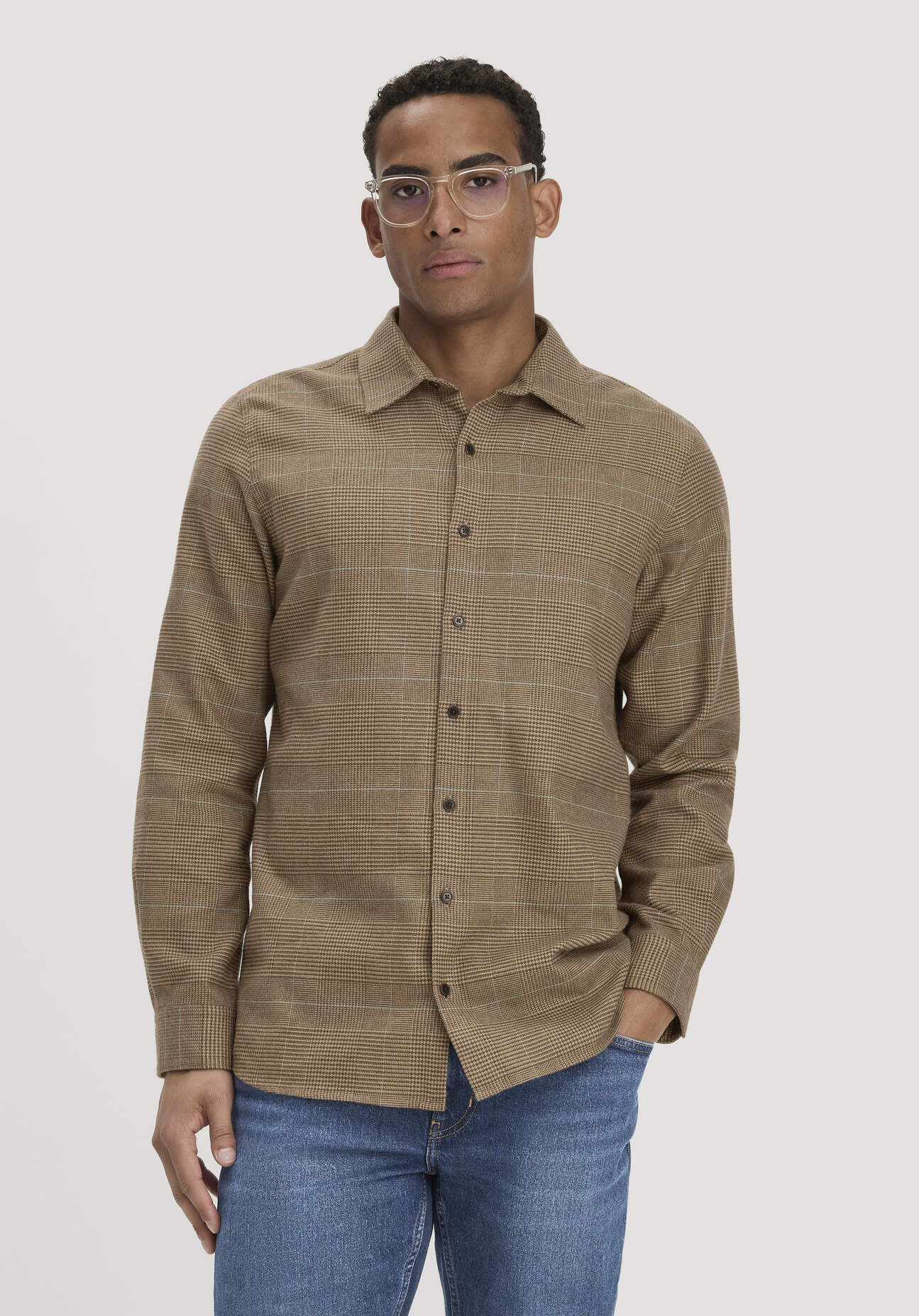 hessnatur Herren Flanell Karo Hemd Regular aus Bio-Baumwolle mit TENCEL™ Lyocell - braun - Größe XL (43/44)