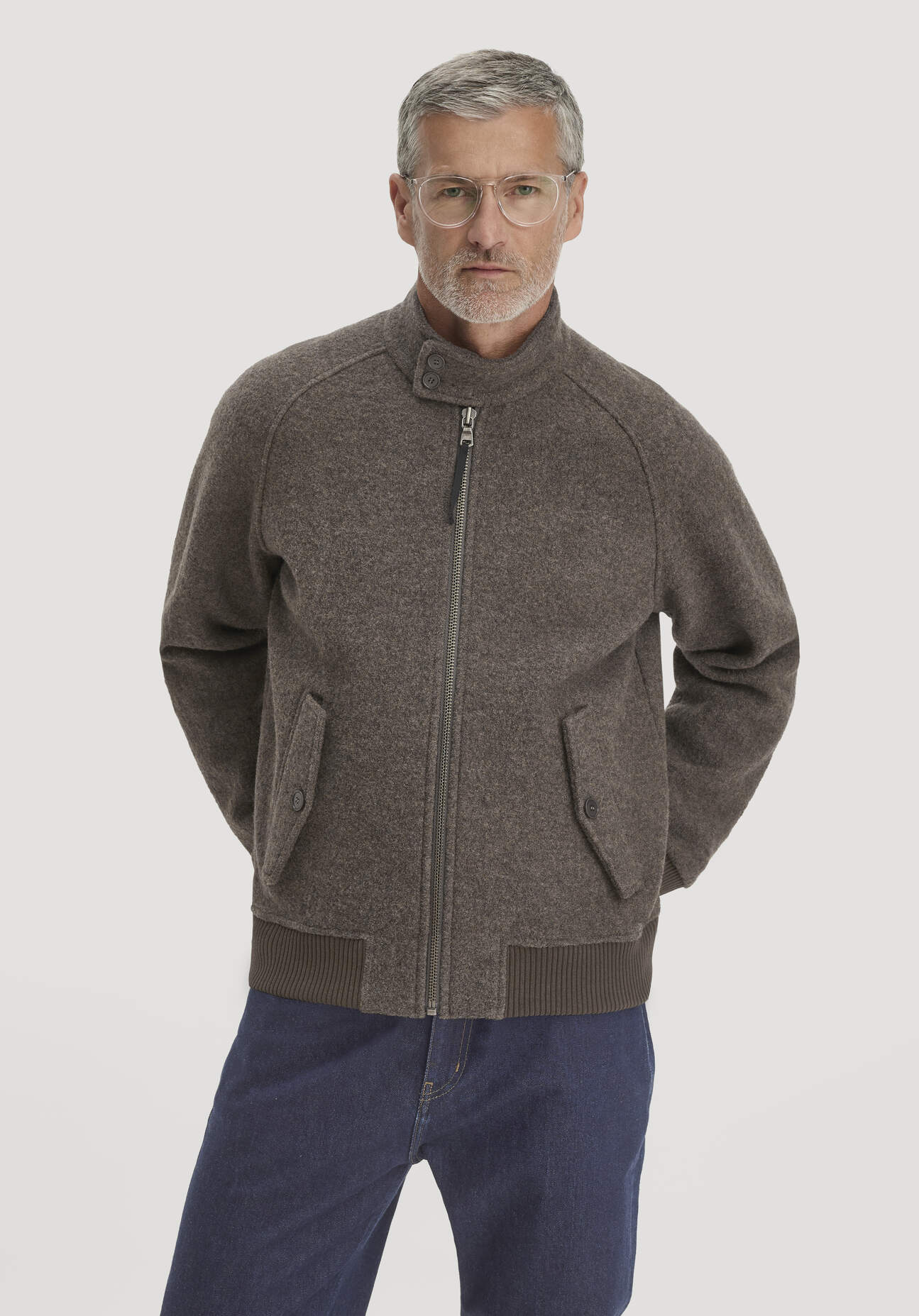 hessnatur Herren Harrington Walk Jacke Regular aus Bio-Merinowolle - braun - Größe 52