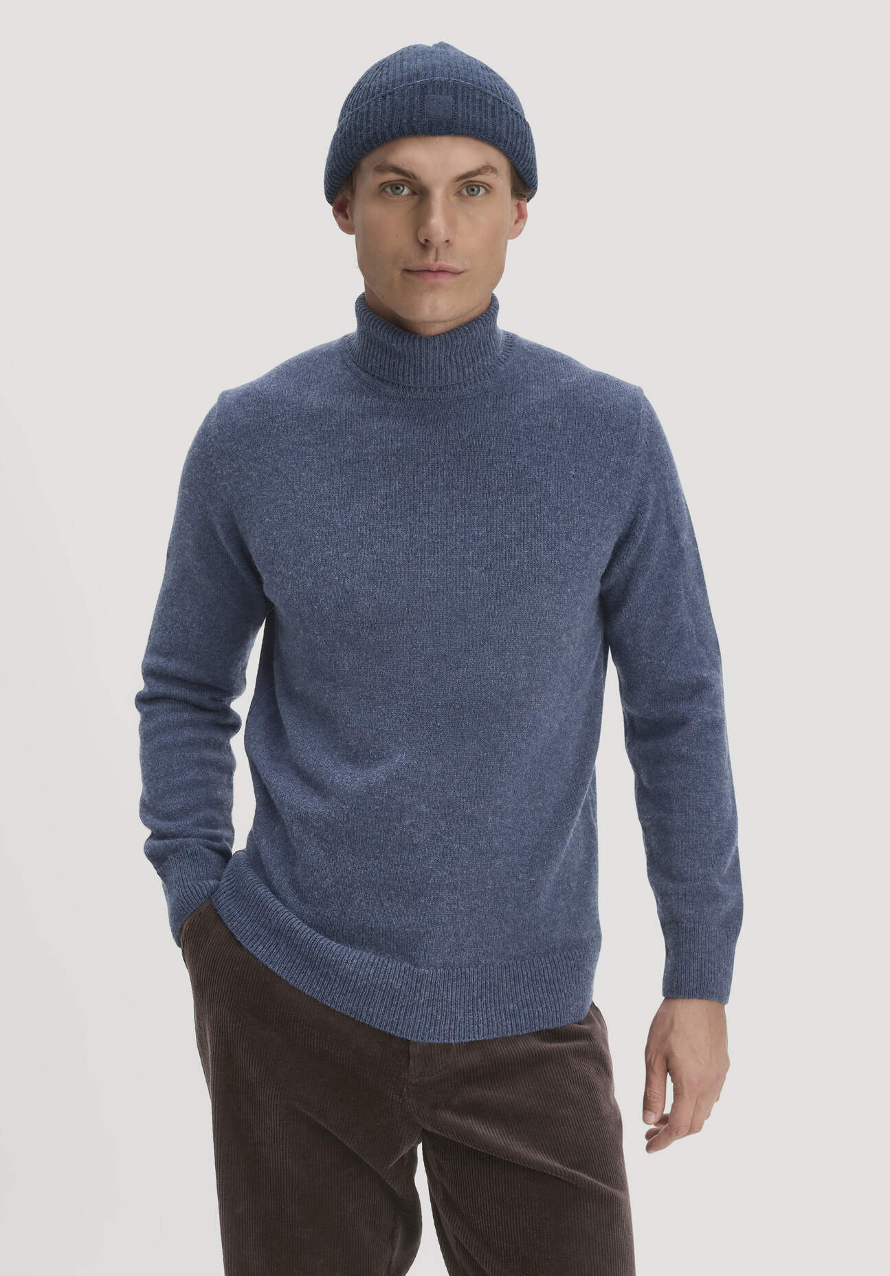 hessnatur Herren Rollkragen-Pullover Regular aus Bio-Merinowolle und Bio-Baumwolle - blau - Größe XL