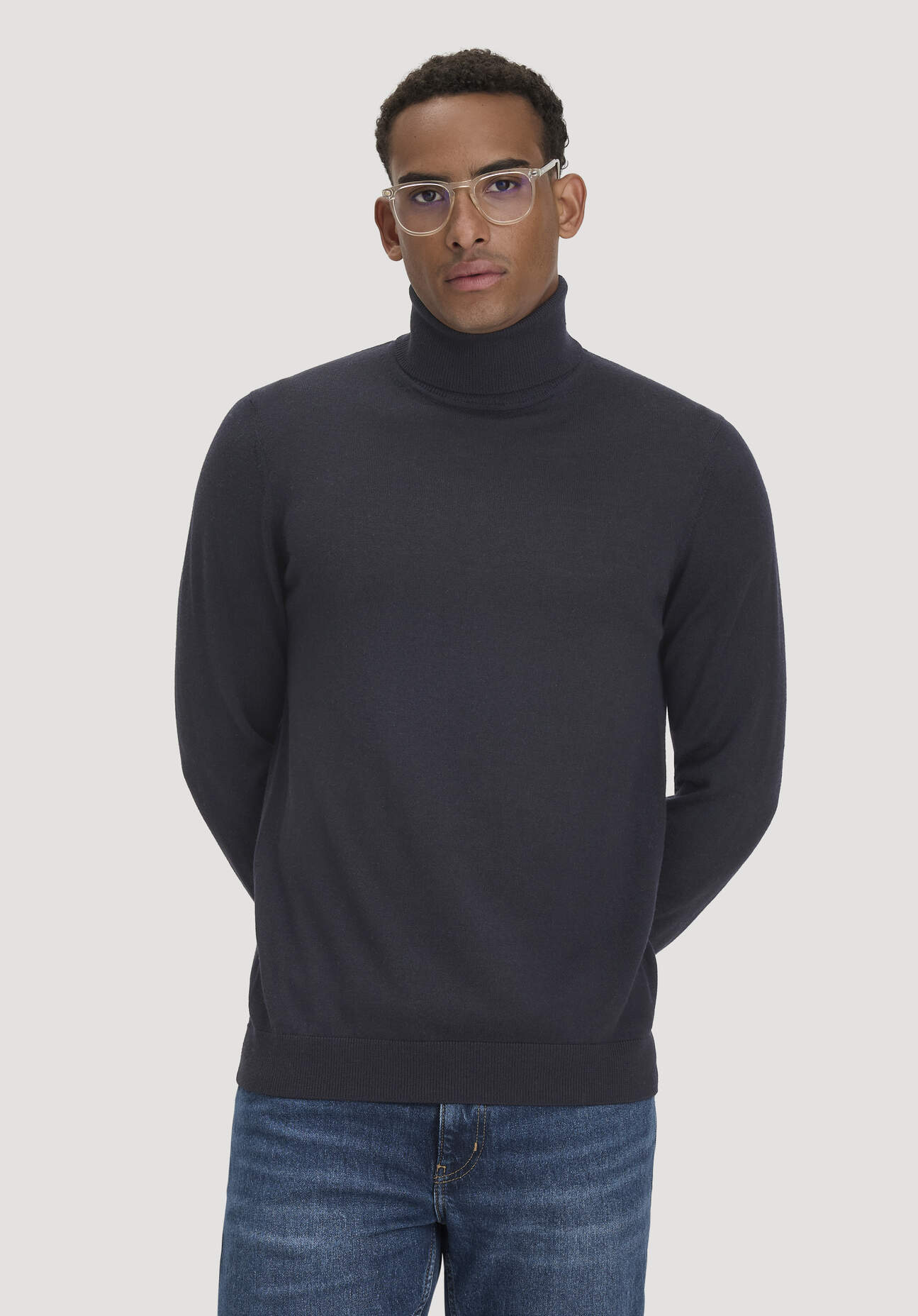 hessnatur Herren Rollkragenpullover Regular aus Bio-Merinowolle - blau GrösseM