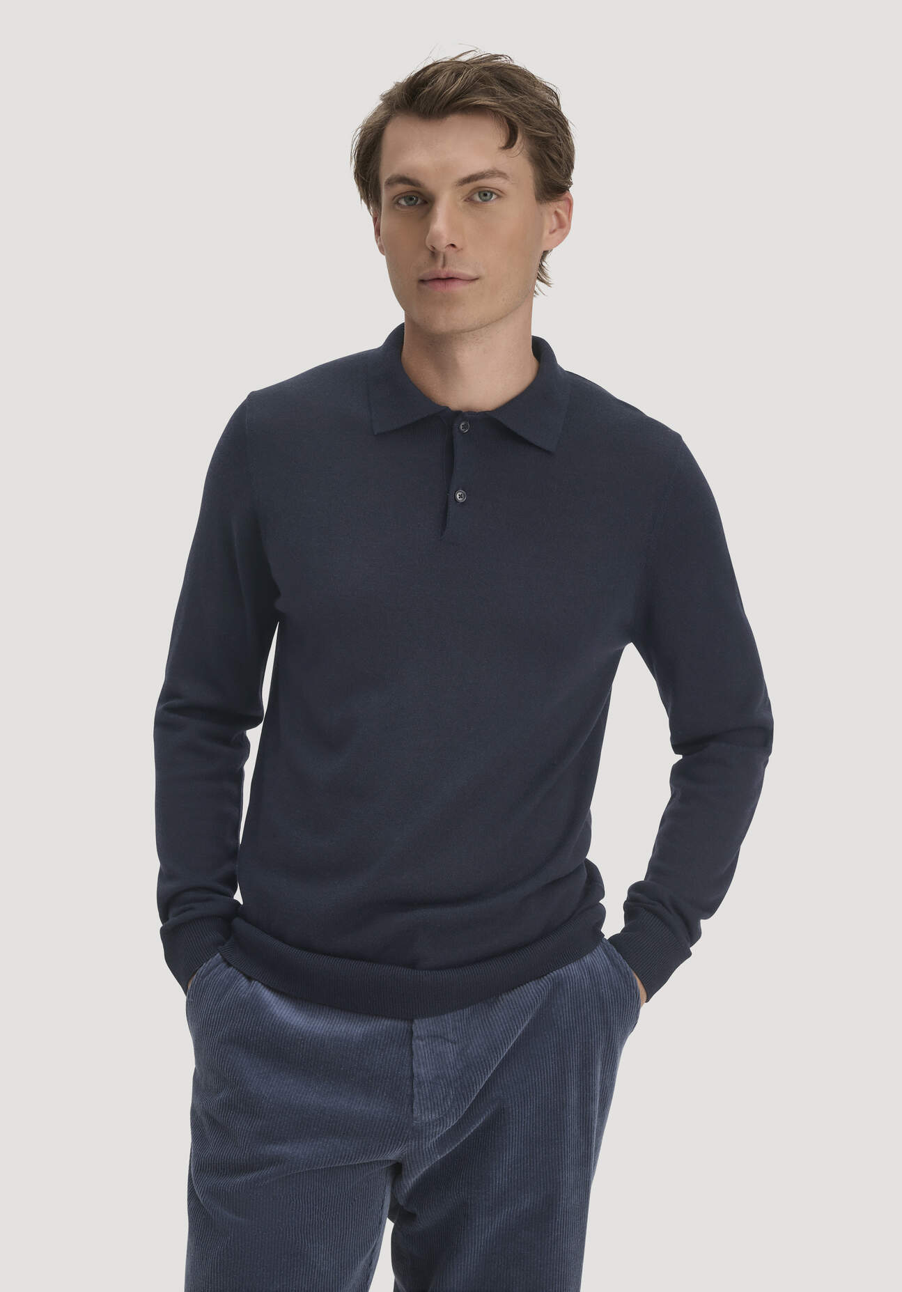 hessnatur Herren Strick Polo Regular aus Bio-Merinowolle - blau GrösseL