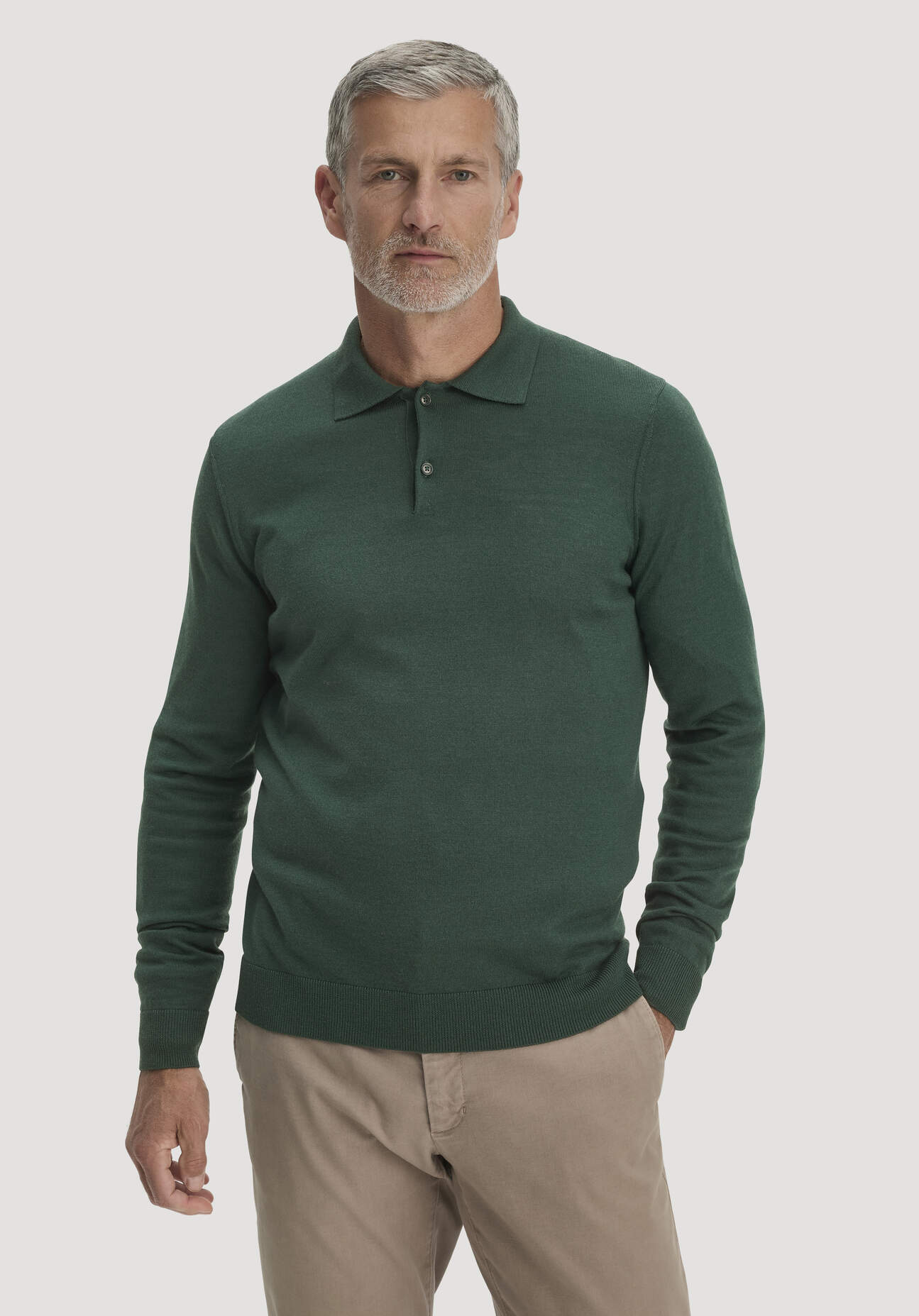 hessnatur Herren Strick Polo Regular aus Bio-Merinowolle - grün GrösseL