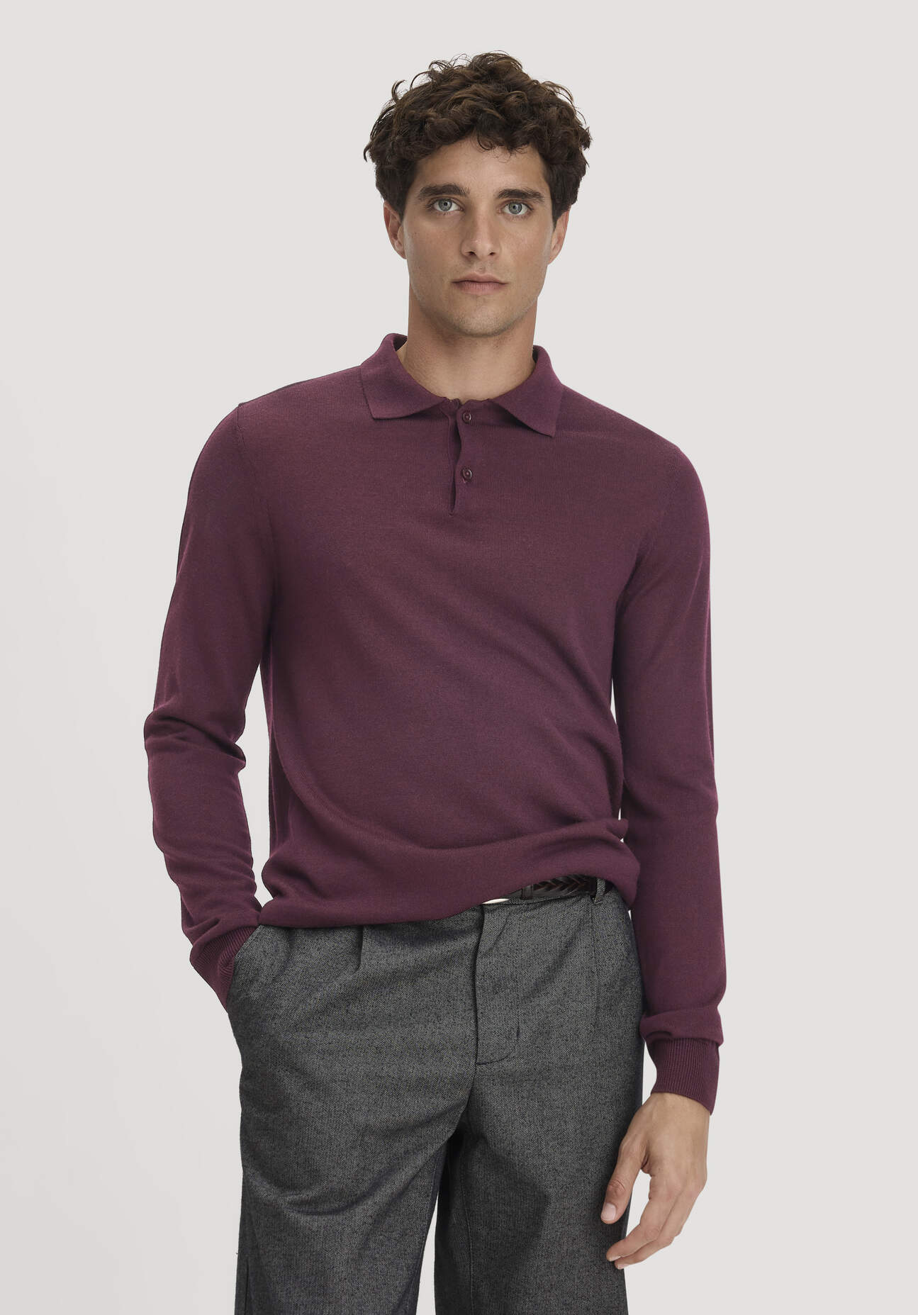 hessnatur Herren Strick Polo Regular aus Bio-Merinowolle - braun GrösseL