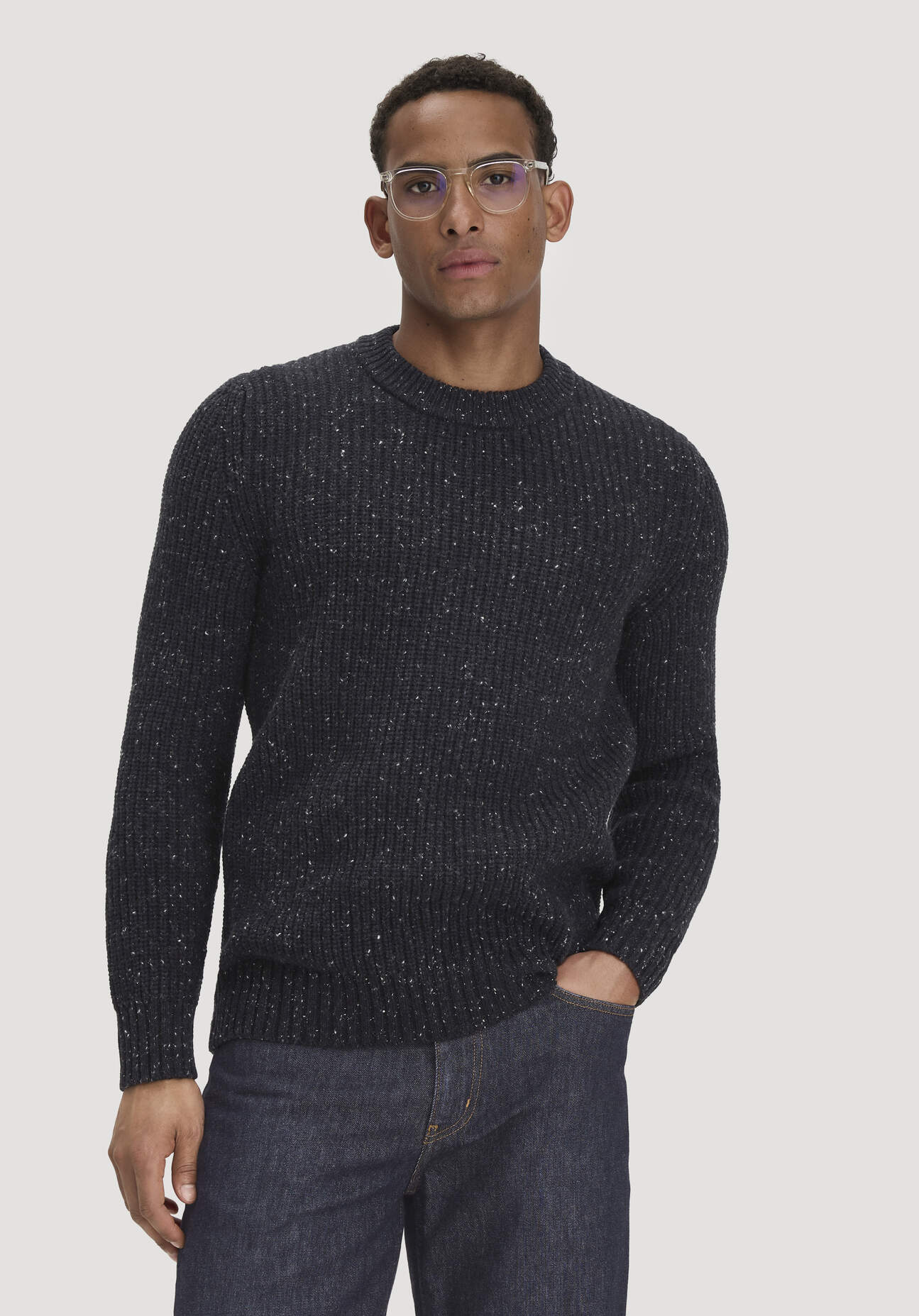 hessnatur Herren Pullover Regular aus Bio-Baumwolle mit recycelter Wolle - grau - Größe M