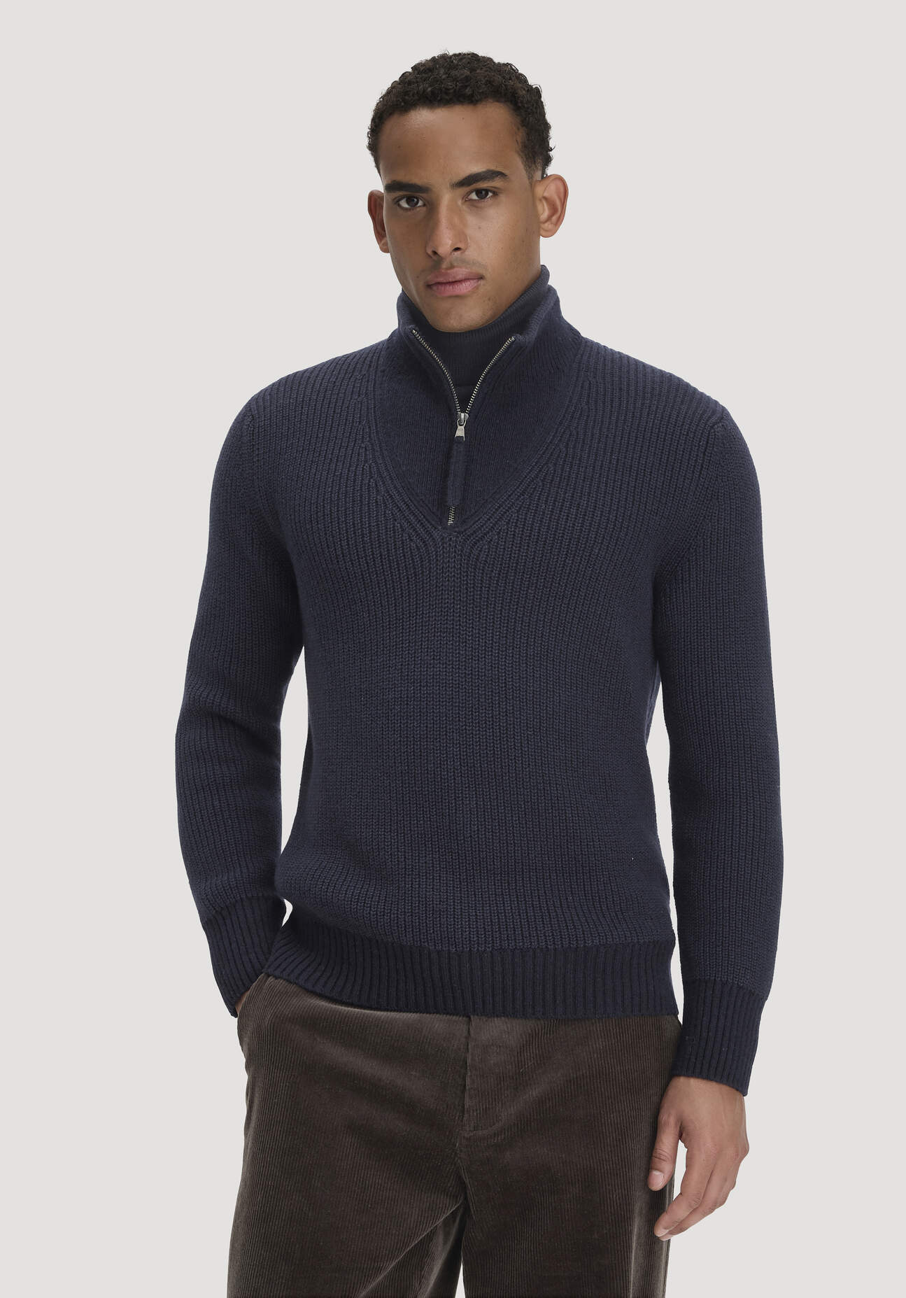 hessnatur Herren Rhön Double Knit Troyer Relaxed aus regionaler Schurwolle mit Bio-Baumwolle - blau - Größe XXL