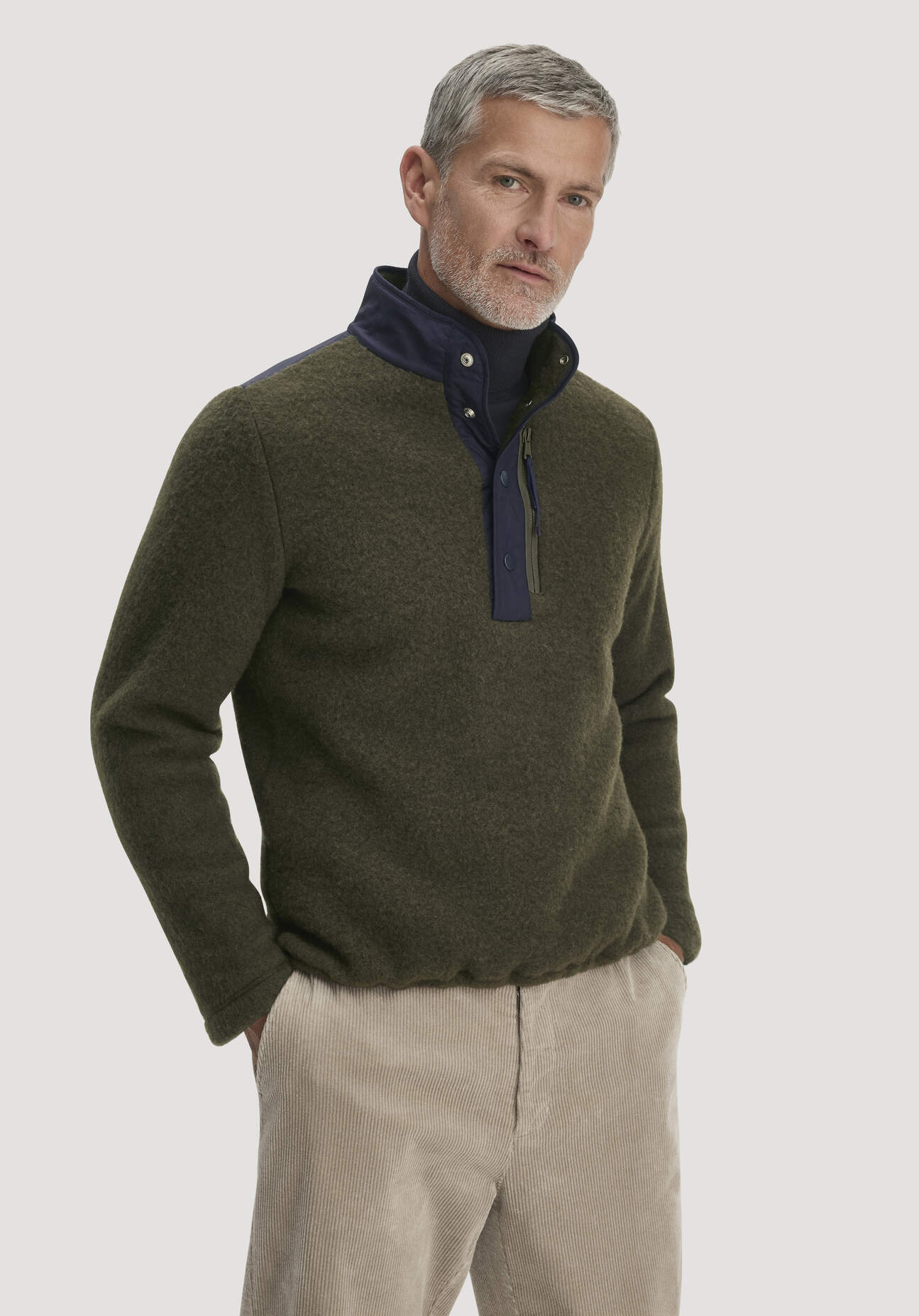 hessnatur Herren Wollfleece Troyer Relaxed aus Bio-Merinowolle - grün - Größe XL