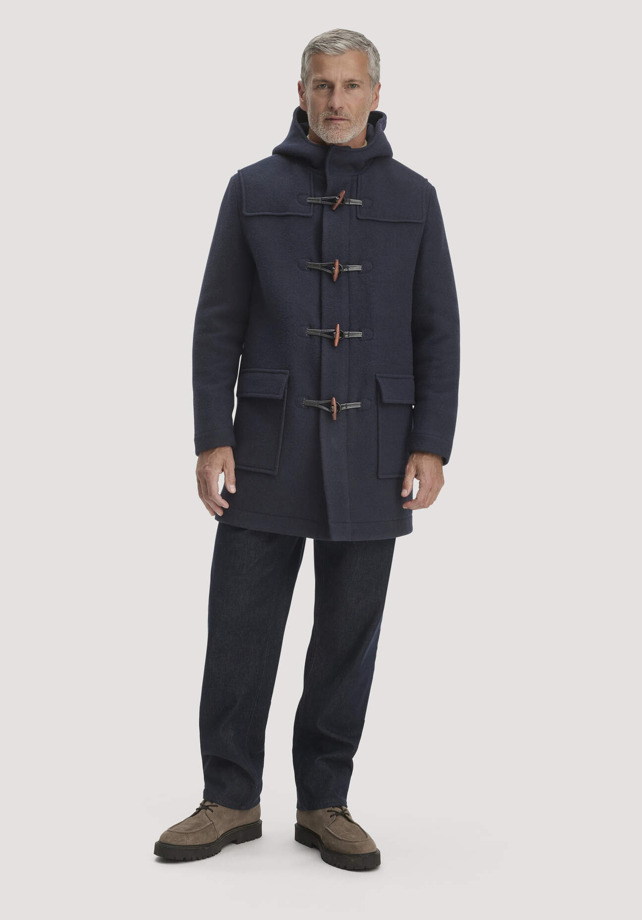 hessnatur Herren Rhön Dufflecoat Relaxed aus Rhönwolle und europäischer Schurwolle - blau - Größe 48