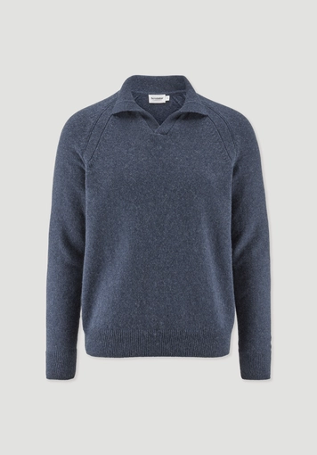 Regular knitted polo shirt made from organic merino wool and organic cotton - 4