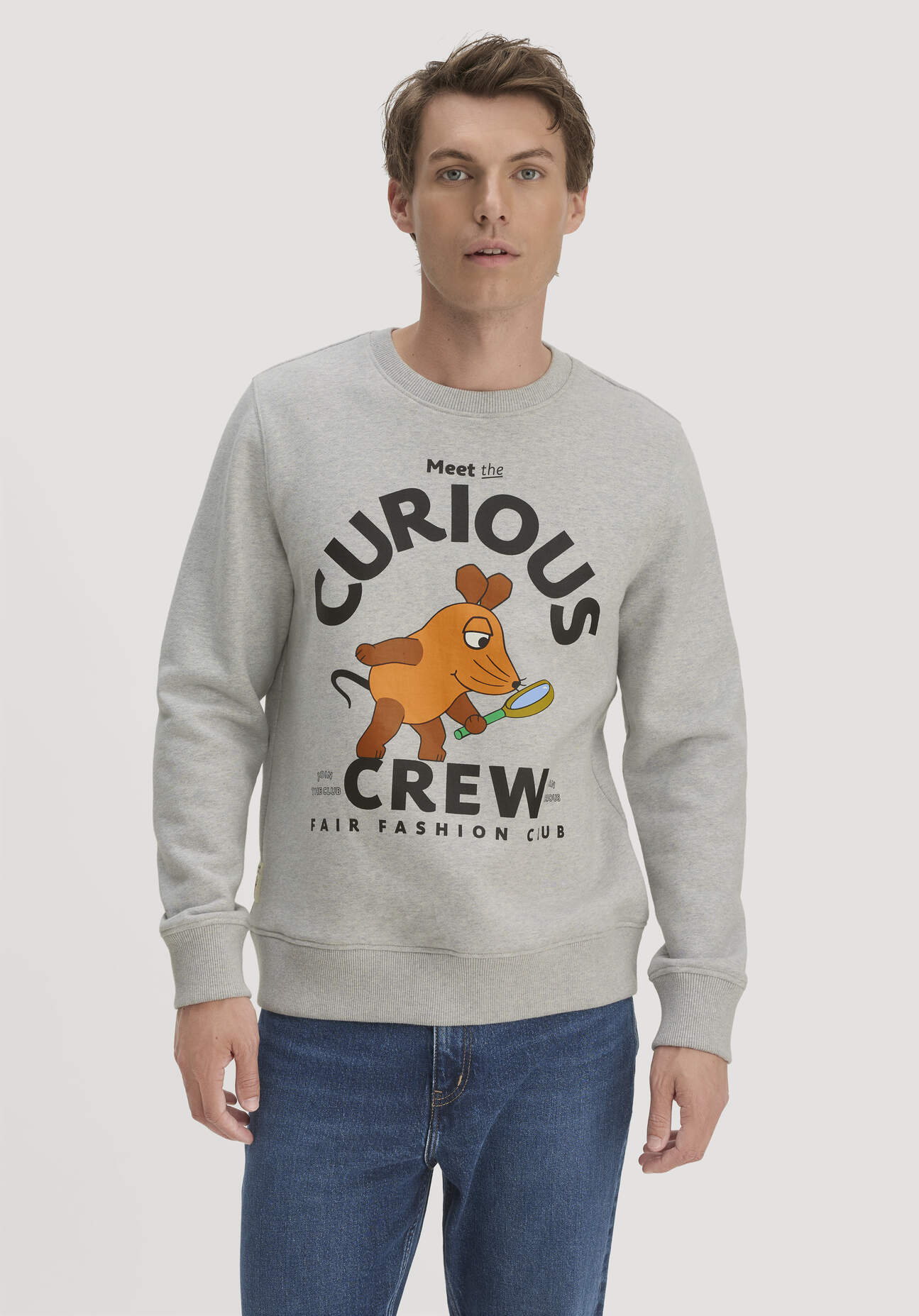 hessnatur Herren Sweatshirt DIE MAUS Regular aus Bio-Baumwolle mit recycelter Baumwolle - grau - Größe XXL