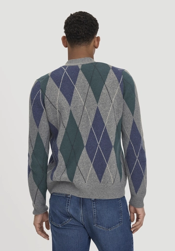 Argyle Strick Cardigan Regular aus Schurwolle und Bio-Baumwolle - 2