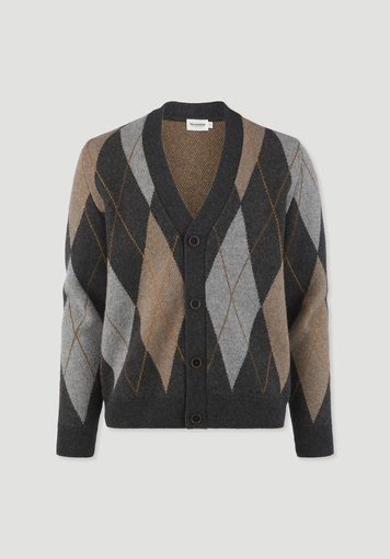 Argyle Strick Cardigan Regular aus Schurwolle und Bio-Baumwolle