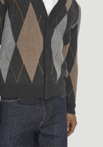 Argyle Strick Cardigan Regular aus Schurwolle und Bio-Baumwolle - 3