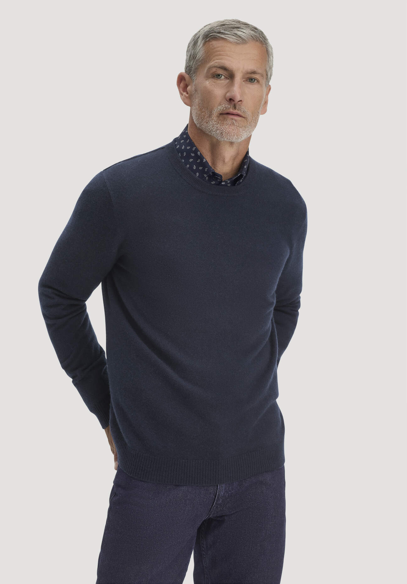 hessnatur Herren Strickpullover Regular BETTER RECYCLING mit recyceltem Cashmere - blau GrösseXL