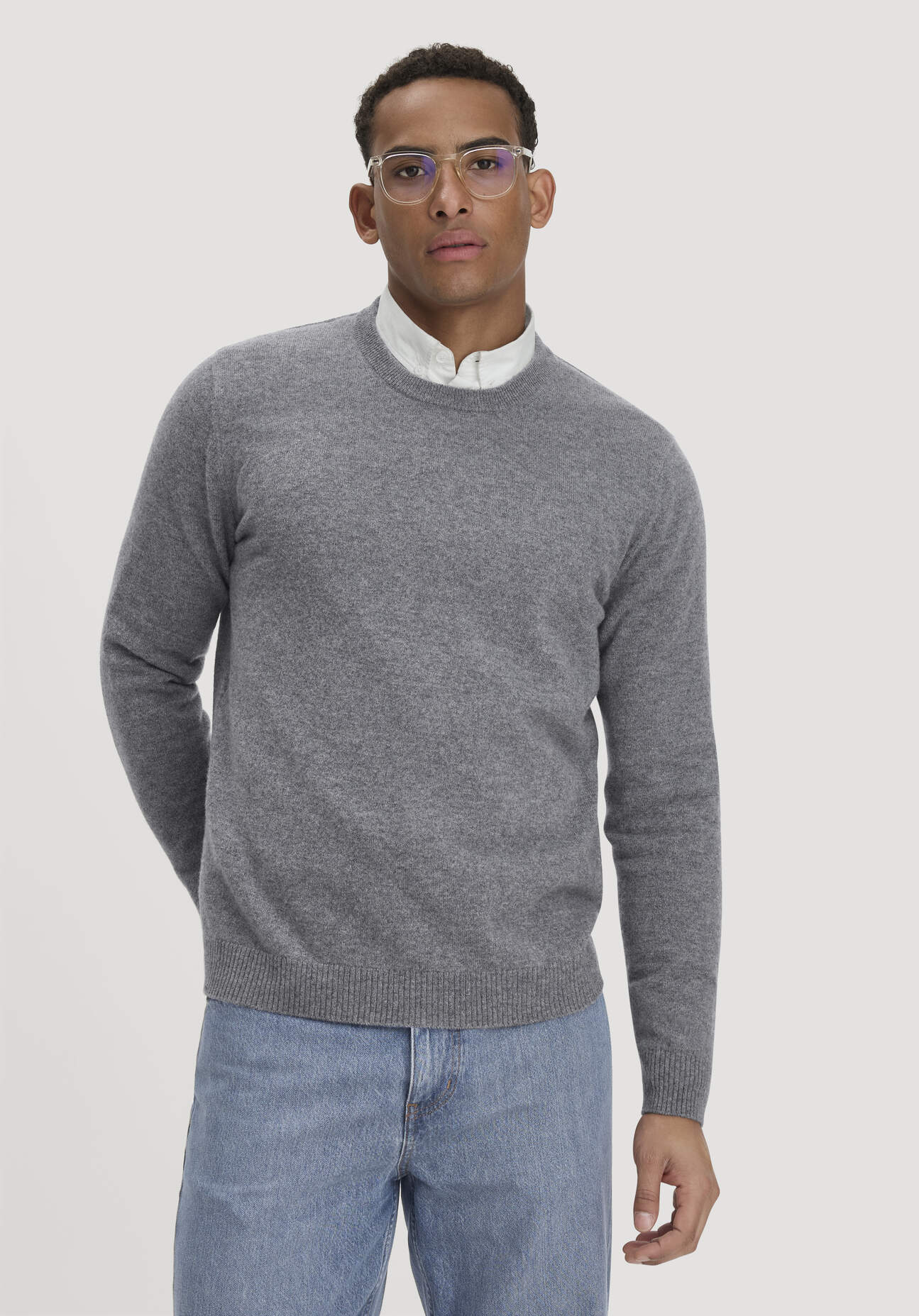 hessnatur Herren Strickpullover Regular aus Cashmere mit Recyclinganteil - grau - Größe XXL