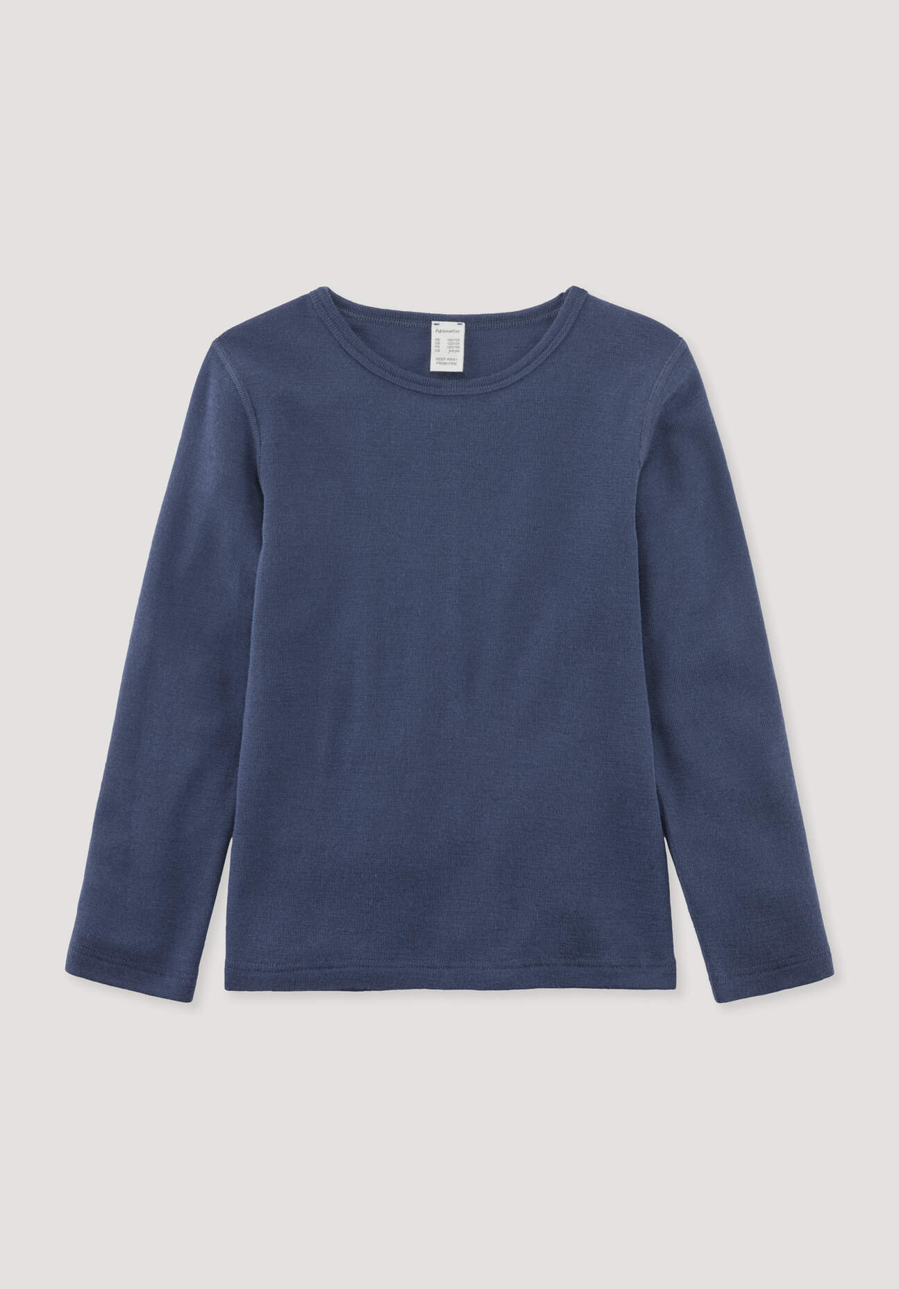 hessnatur Kinder Langarmshirt aus Bio-Merinowolle mit Seide - blau Grösse110/116