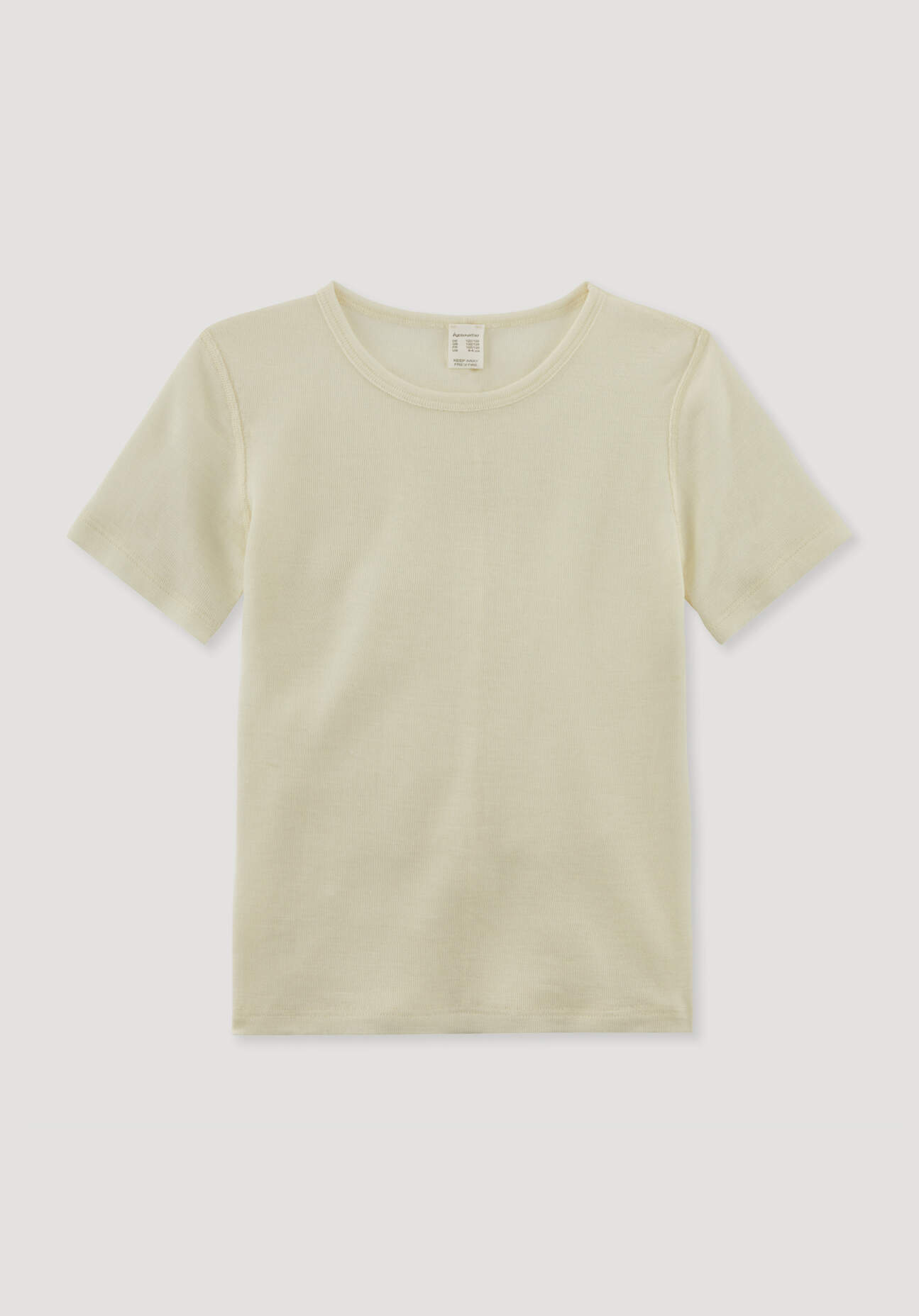 hessnatur Kinder Kurzarmshirt aus Bio-Merinowolle mit Seide - naturfarben Grösse110/116