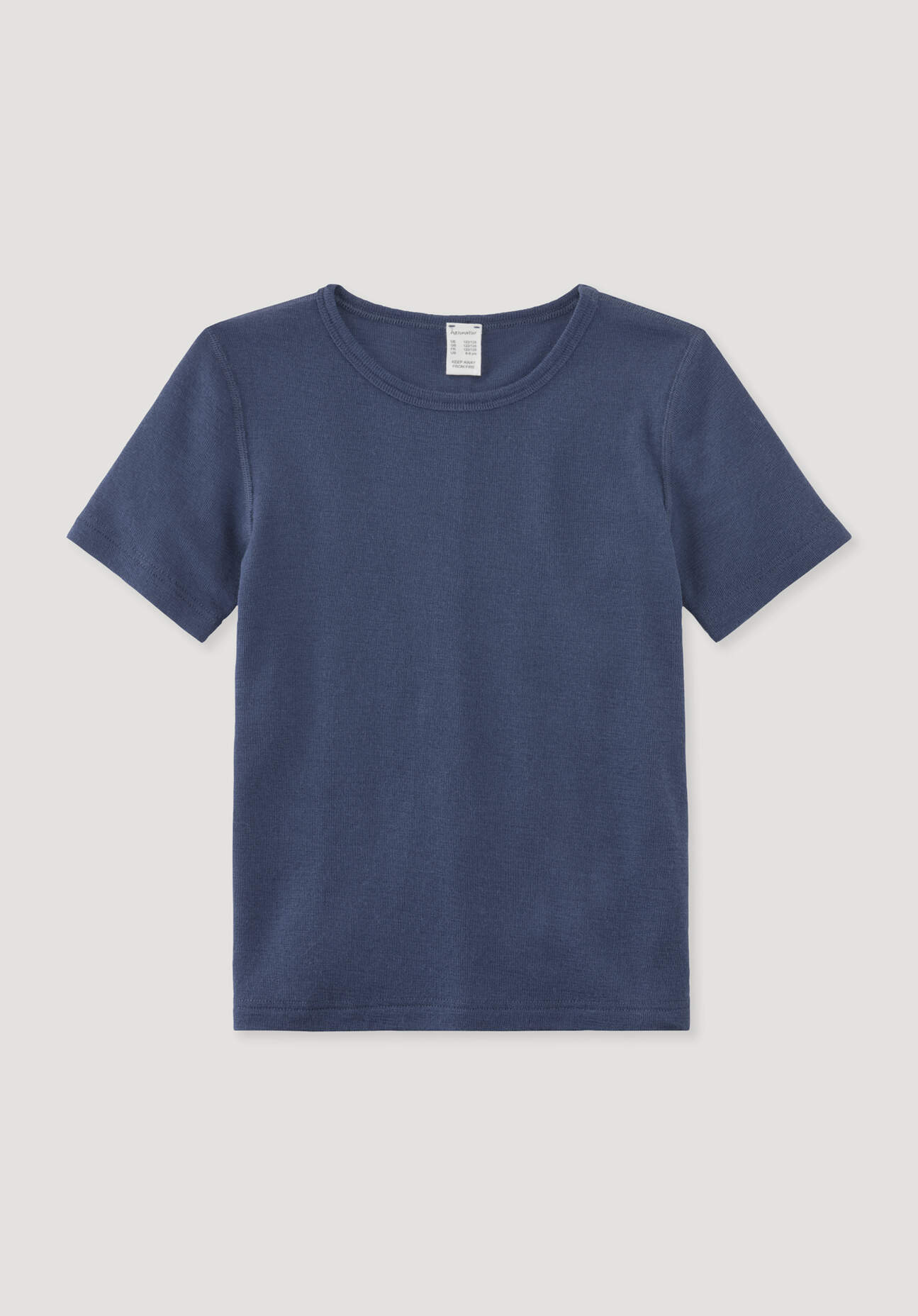 hessnatur Kinder Kurzarmshirt aus Bio-Merinowolle mit Seide - blau Grösse110/116