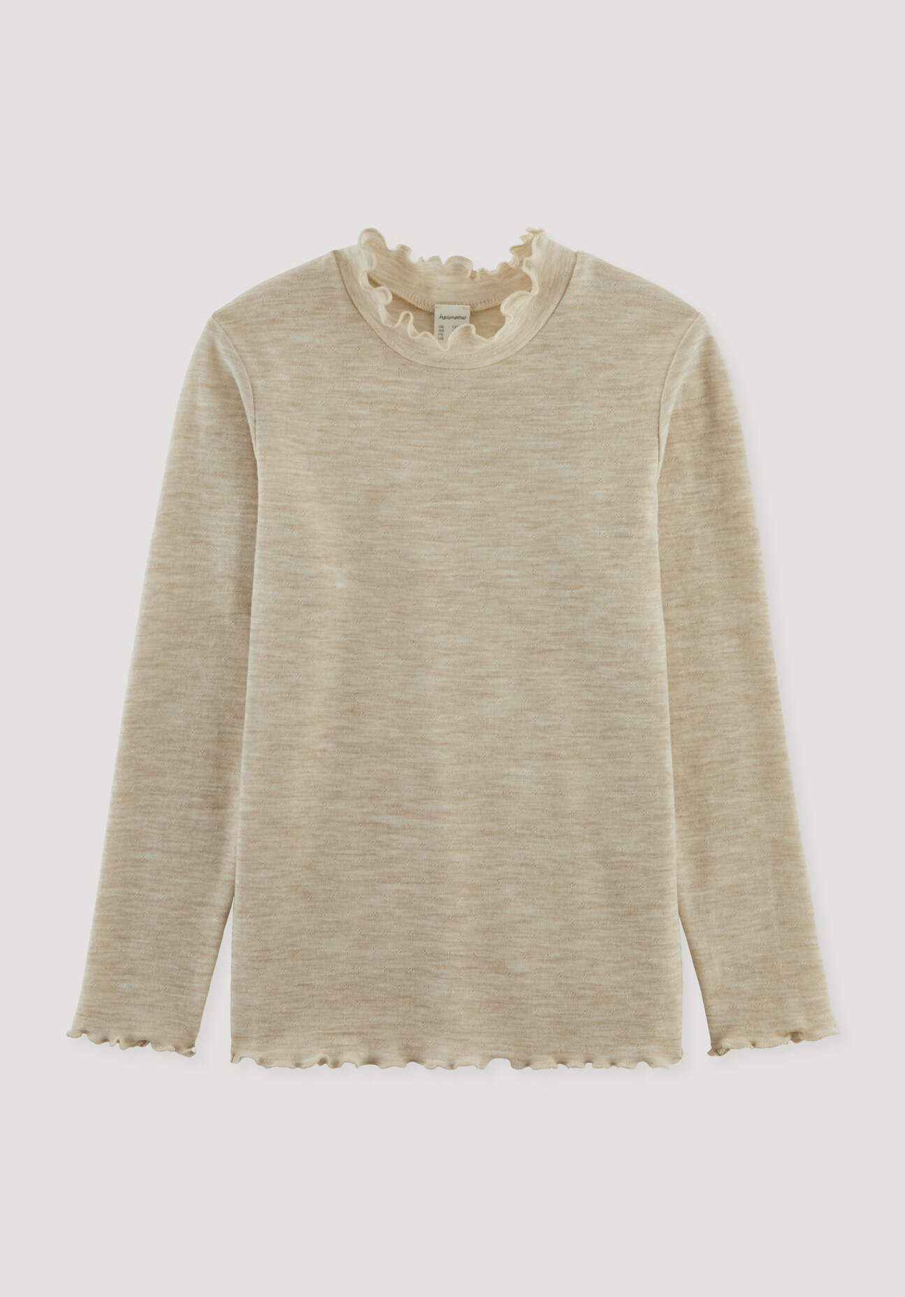 hessnatur Kinder Pointelle Langarmshirt aus Bio-Merinowolle - beige Grösse110/116