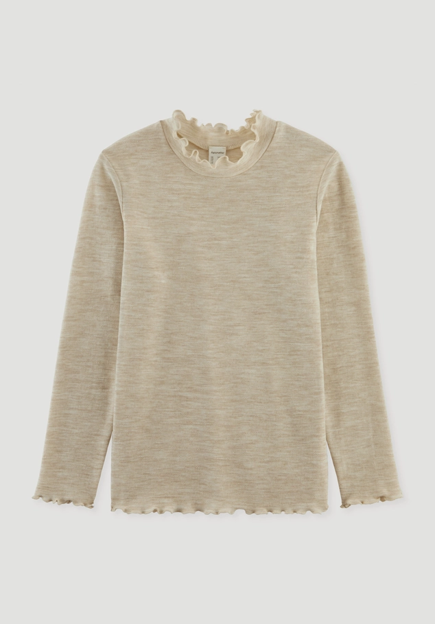 Pointelle long-sleeved shirt made from pure organic merino wool