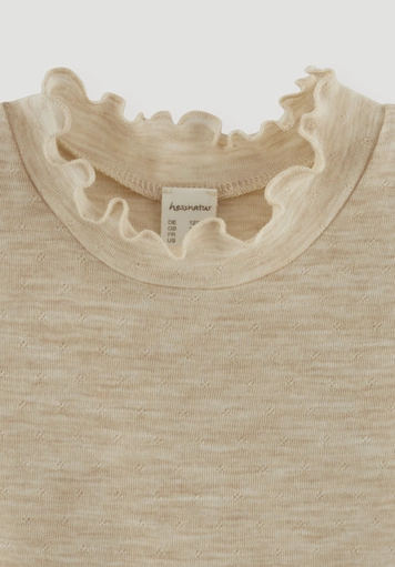 Pointelle long-sleeved shirt made from pure organic merino wool - 1