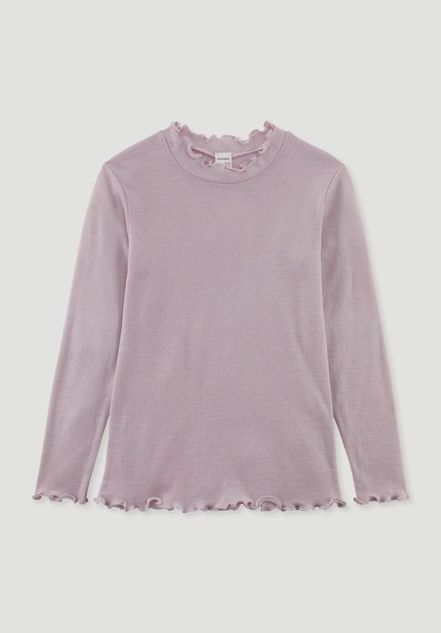 Pointelle long-sleeved shirt made from pure organic merino wool