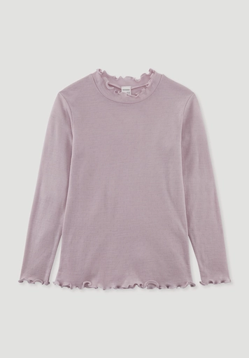 Pointelle long-sleeved shirt made from pure organic merino wool