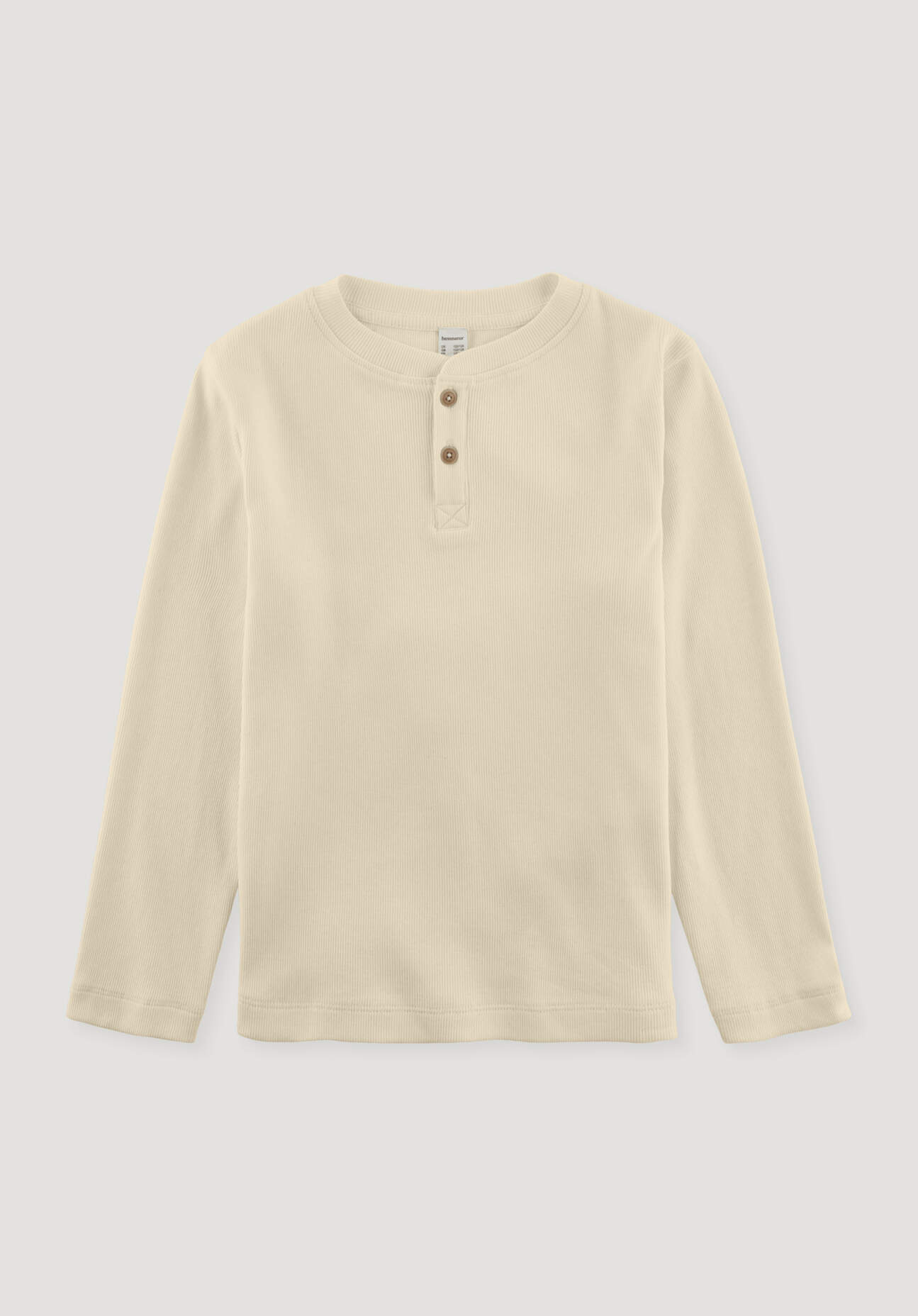 hessnatur Kinder Henley Shirt Relaxed aus Bio-Baumwoll-Rippe - naturfarben Grösse110/116