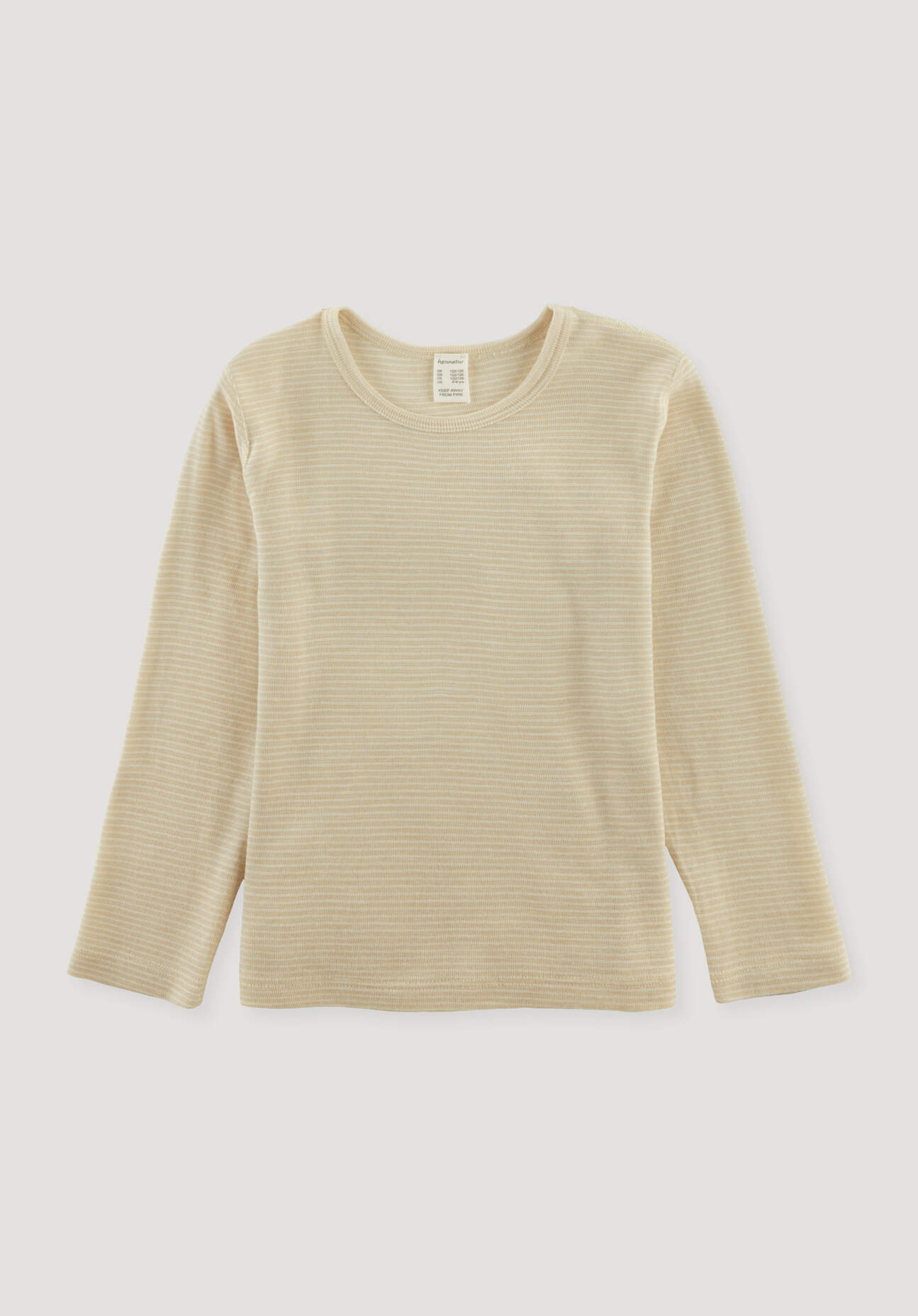 hessnatur Kinder Ringel-Langarmshirt aus Bio-Merinowolle mit Seide - beige Grösse110/116