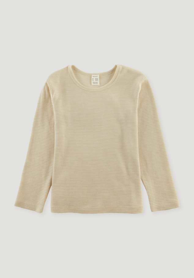 Striped long-sleeved shirt made from organic merino wool with silk