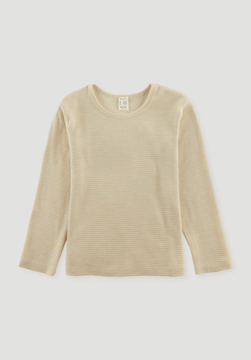 Striped long-sleeved shirt made from organic merino wool with silk
