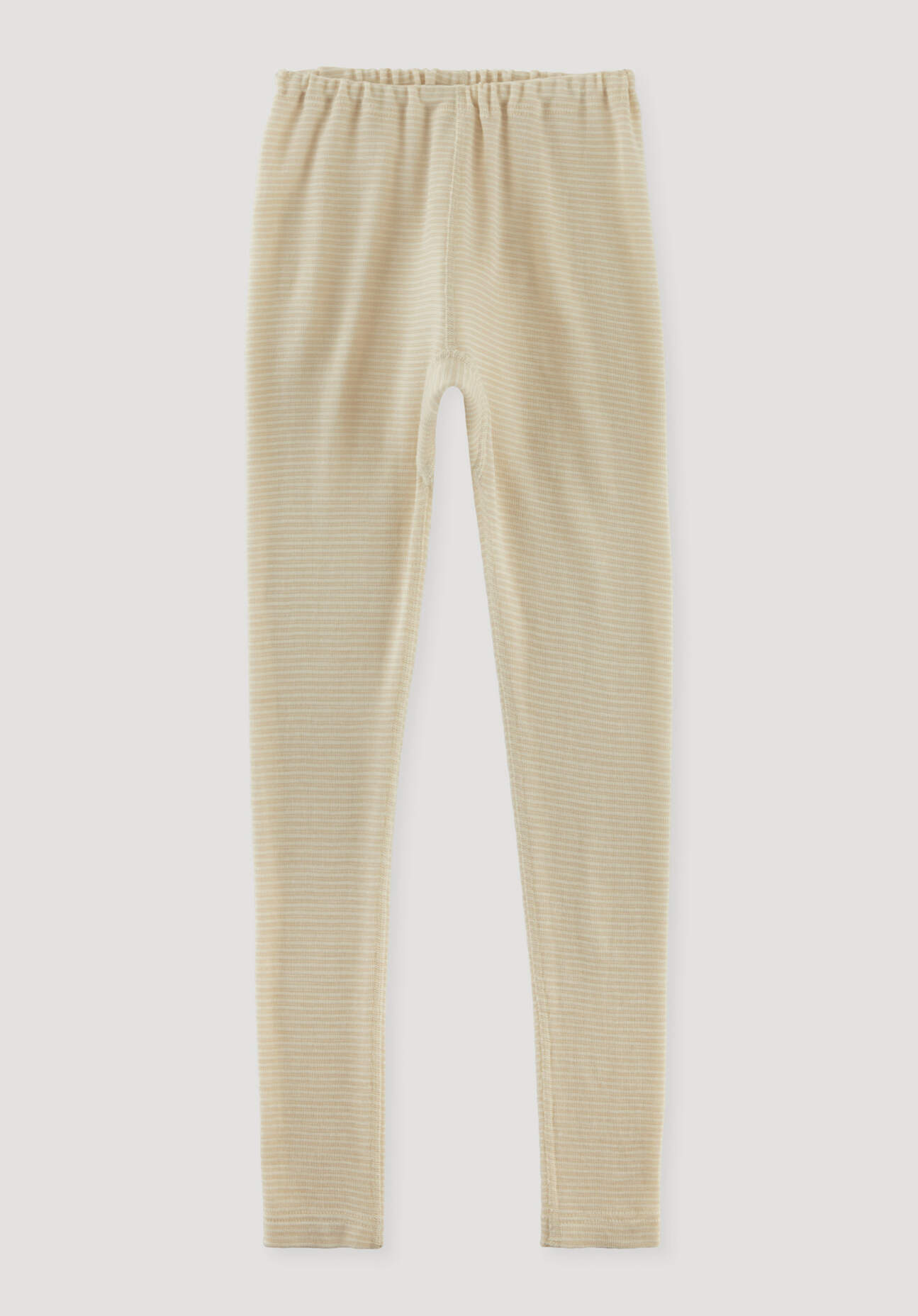 hessnatur Kinder Ringel Leggings aus Bio-Merinowolle mit Seide - beige Grösse110/116