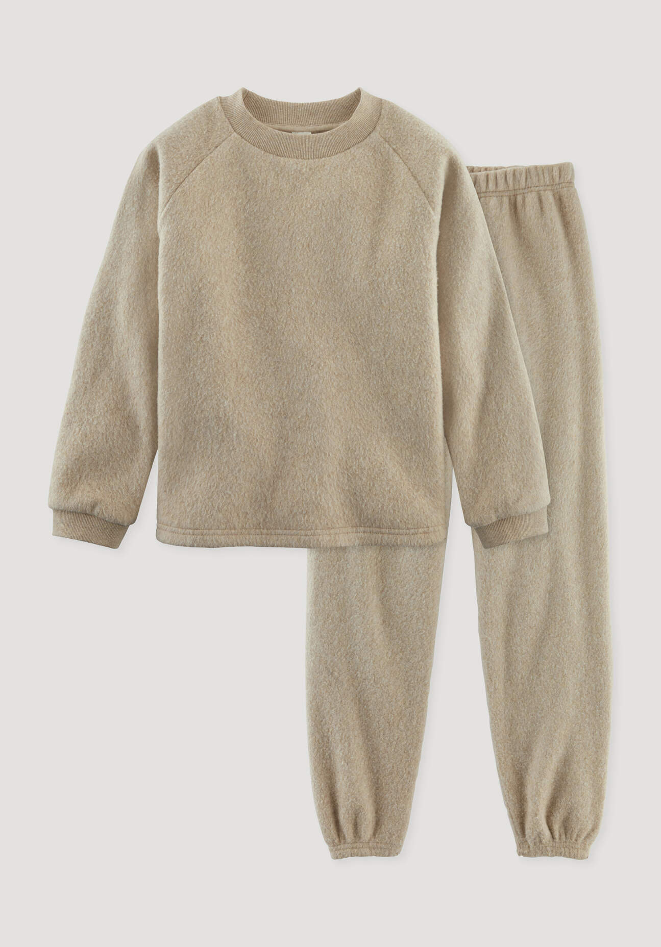hessnatur Kinder Fleece Pyjama Regular aus Bio-Baumwolle - beige Grösse110/116