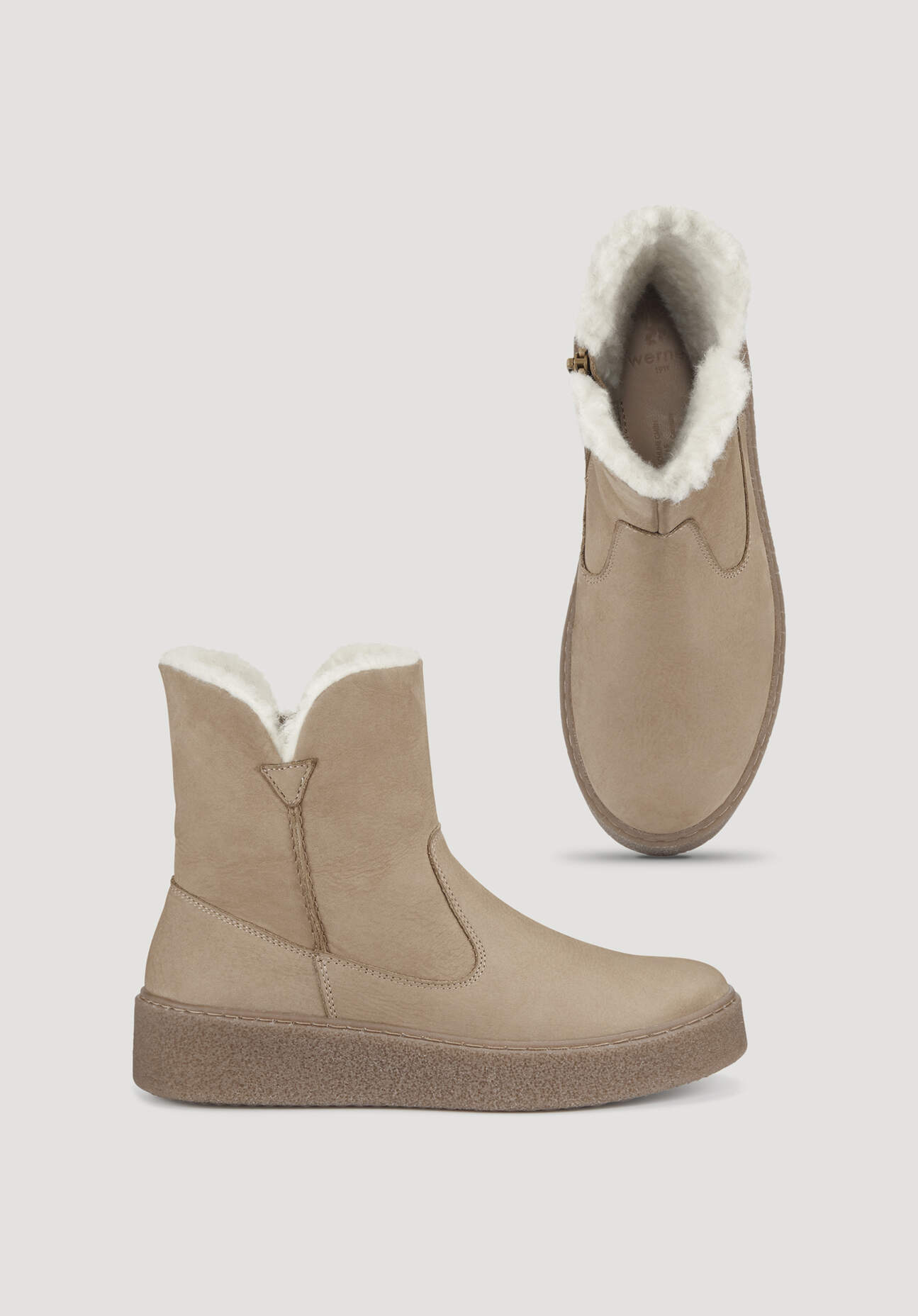hessnatur Damen Winter-Boot aus Rindsnubukleder - beige - Größe 41