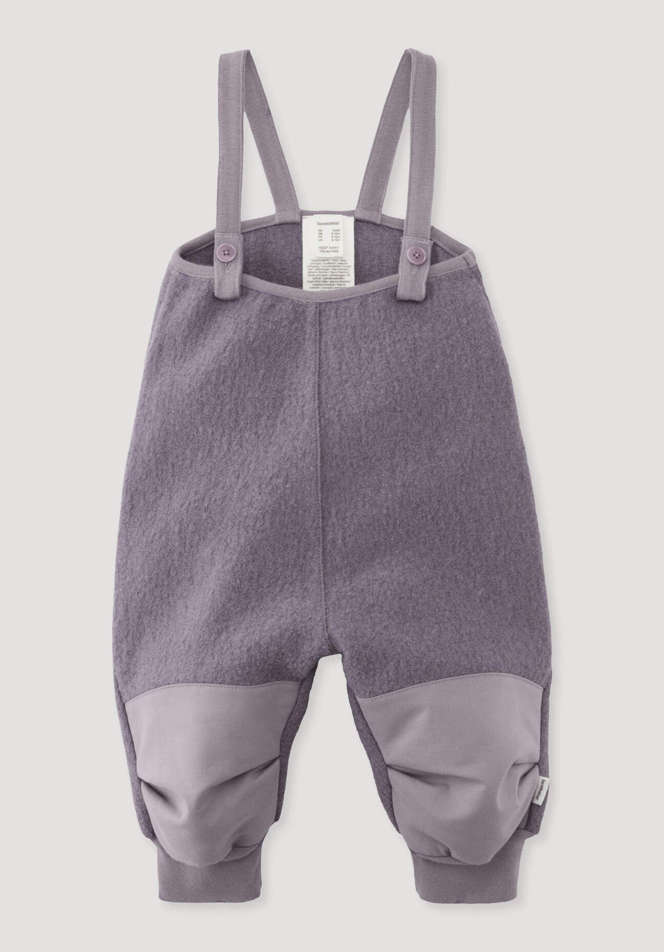 hessnatur Baby Wollwalk Latzhose aus Bio-Merinowolle mit Nature Shell - lila Grösse74/80