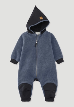 Wool fleece overall made from organic merino wool with softshell
