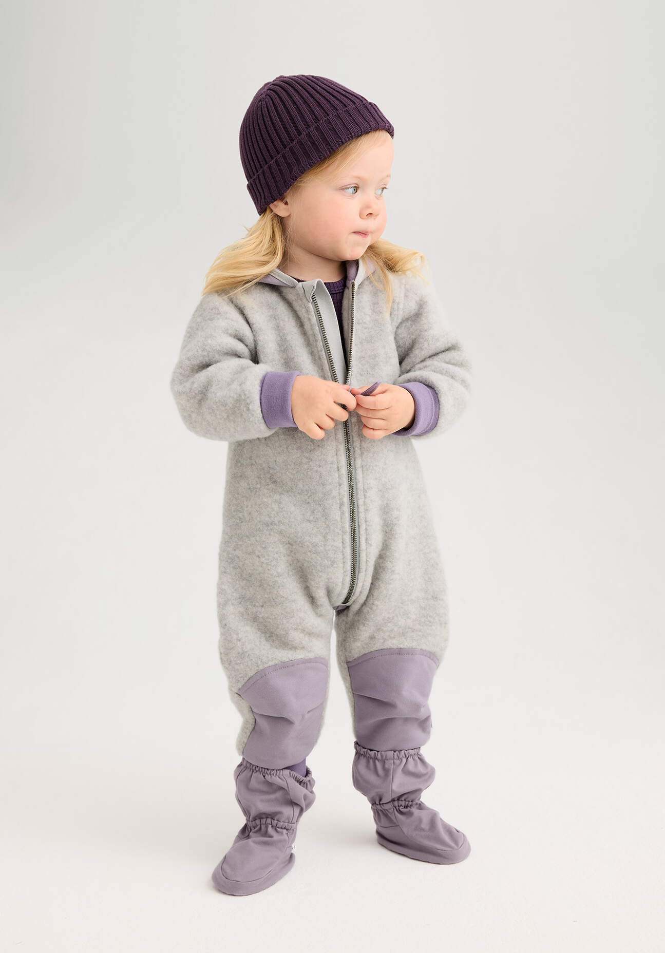 hessnatur Baby Wollfleece Overall aus Bio-Merinowolle mit Softshell - grau Grösse74/80