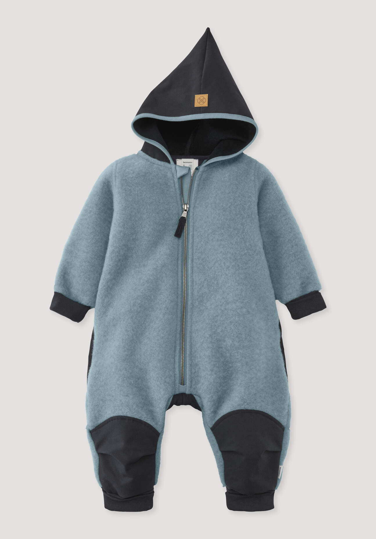 hessnatur Baby Wollfleece Overall aus Bio-Merinowolle mit Softshell - blau Grösse74/80