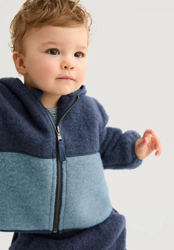 Wollfleece Jacke Colourblock aus reiner Bio-Merinowolle - 0