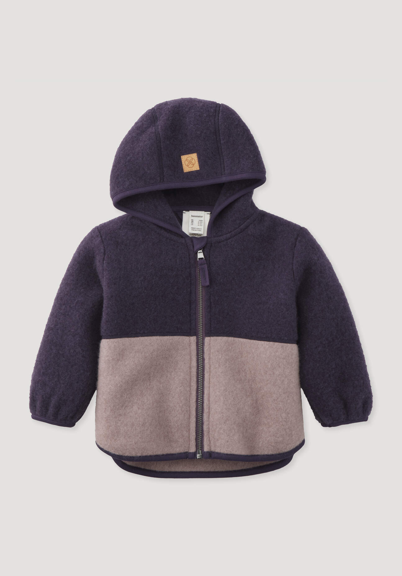 hessnatur Baby Wollfleece Jacke Colourblock aus Bio-Merinowolle - lila - Größe 62/68