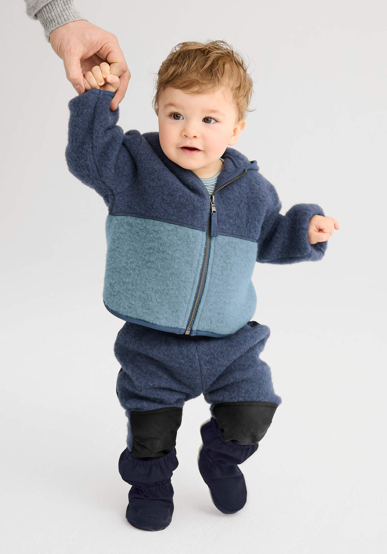 hessnatur Baby Wollfleece Hose mit Softshell aus Bio-Merinowolle - blau Grösse62/68
