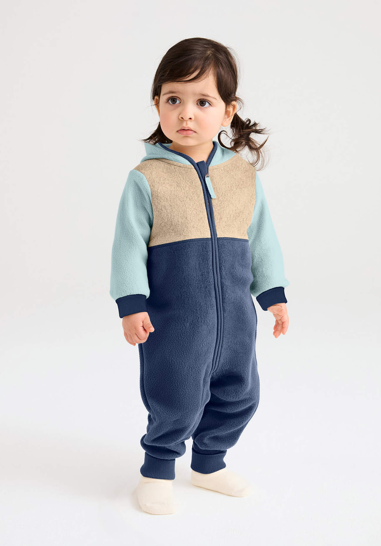 hessnatur Baby Fleece Overall aus Bio-Baumwolle - blau Grösse50/56