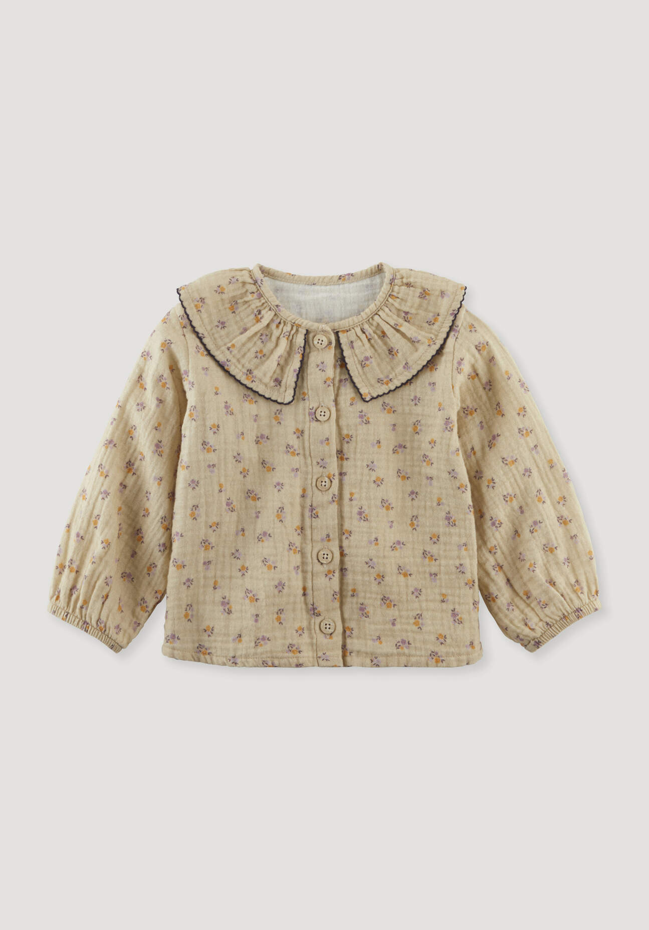 hessnatur Baby Musselin Shirt Rüschkragen aus Bio-Baumwolle - beige Grösse98/104