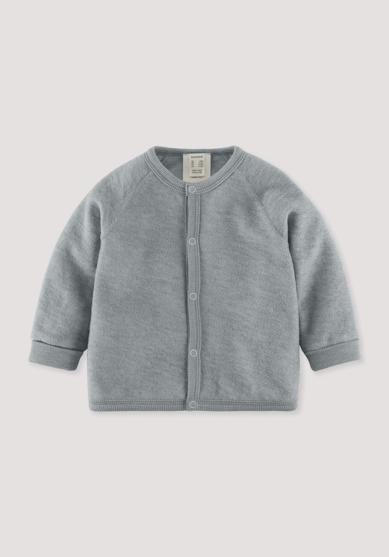 hessnatur Baby Wollfrottee Jacke aus Bio-Merinowolle - blau Grösse74/80