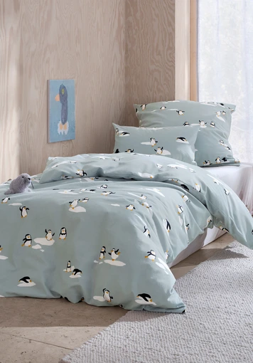 Flannel bedding with penguin design, made from pure organic cotton - 0
