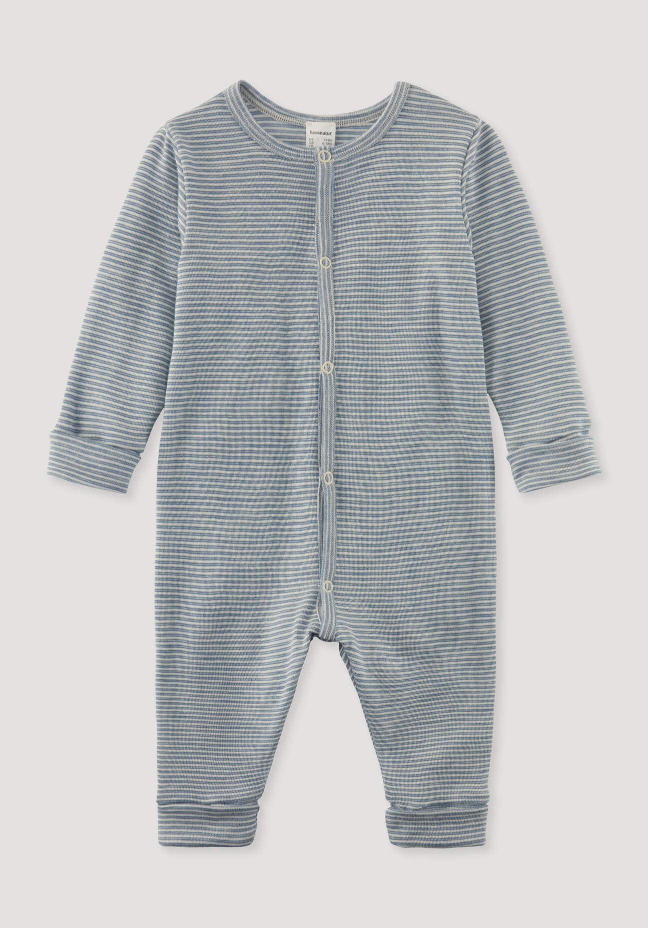 hessnatur Baby Schlafoverall aus Bio-Merinowolle mit Seide - blau Grösse62/68