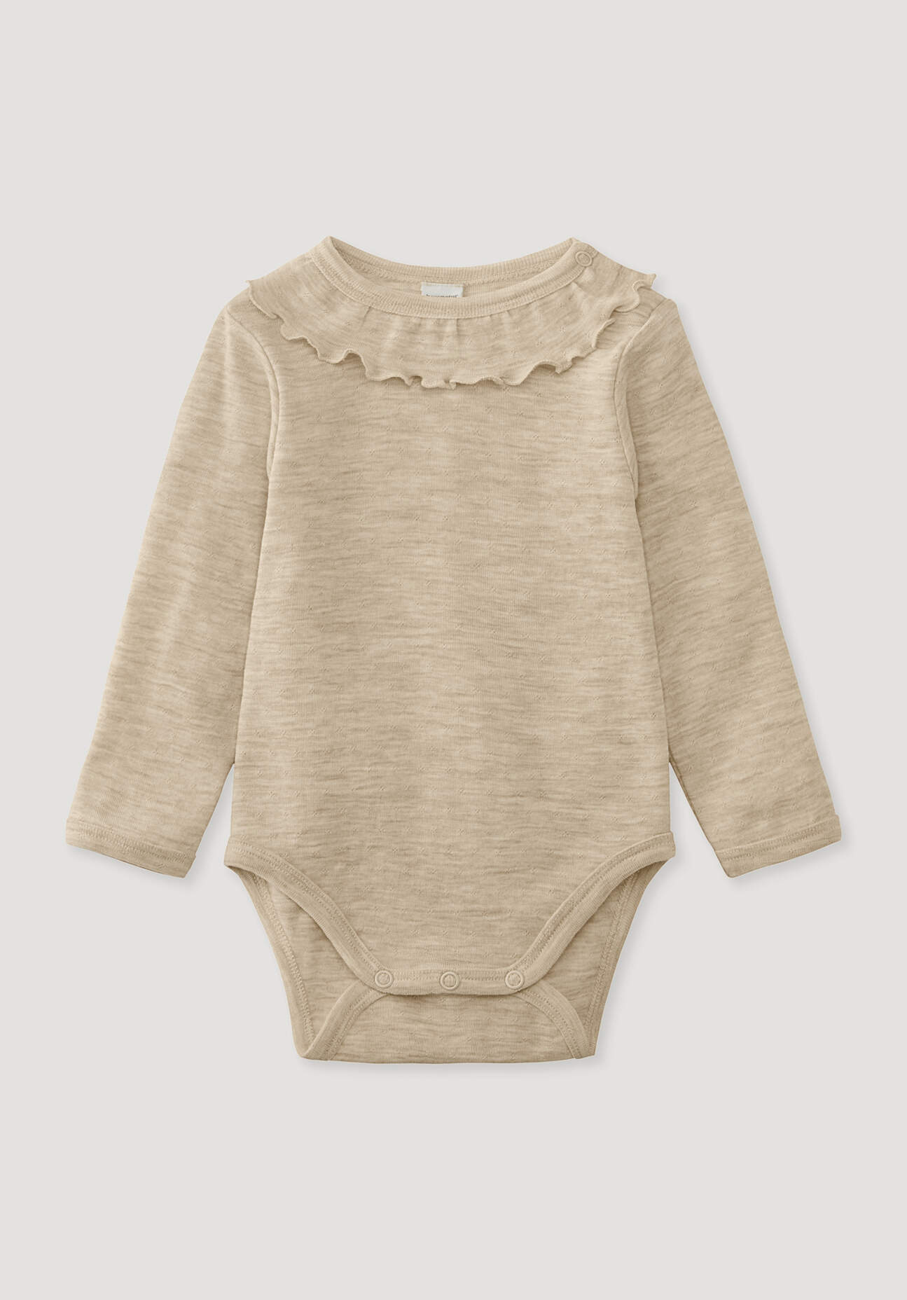 hessnatur Baby Langarmbody Pointelle aus Bio-Merinowolle - beige Grösse62/68