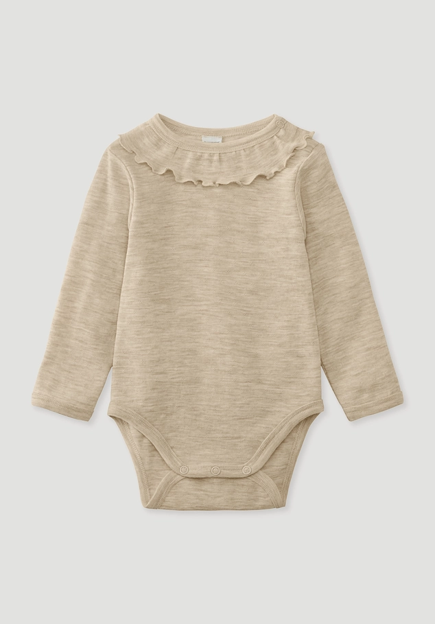 Long-sleeved bodysuit Pointelle made from pure organic merino wool